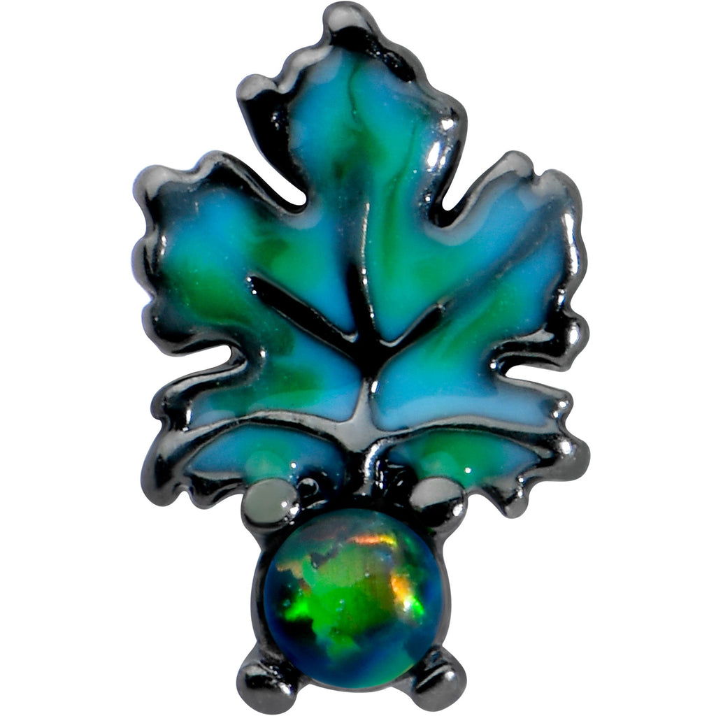 16G 1/4 Green Synthetic Opal Black Fall Leaf Labret Monroe Tragus