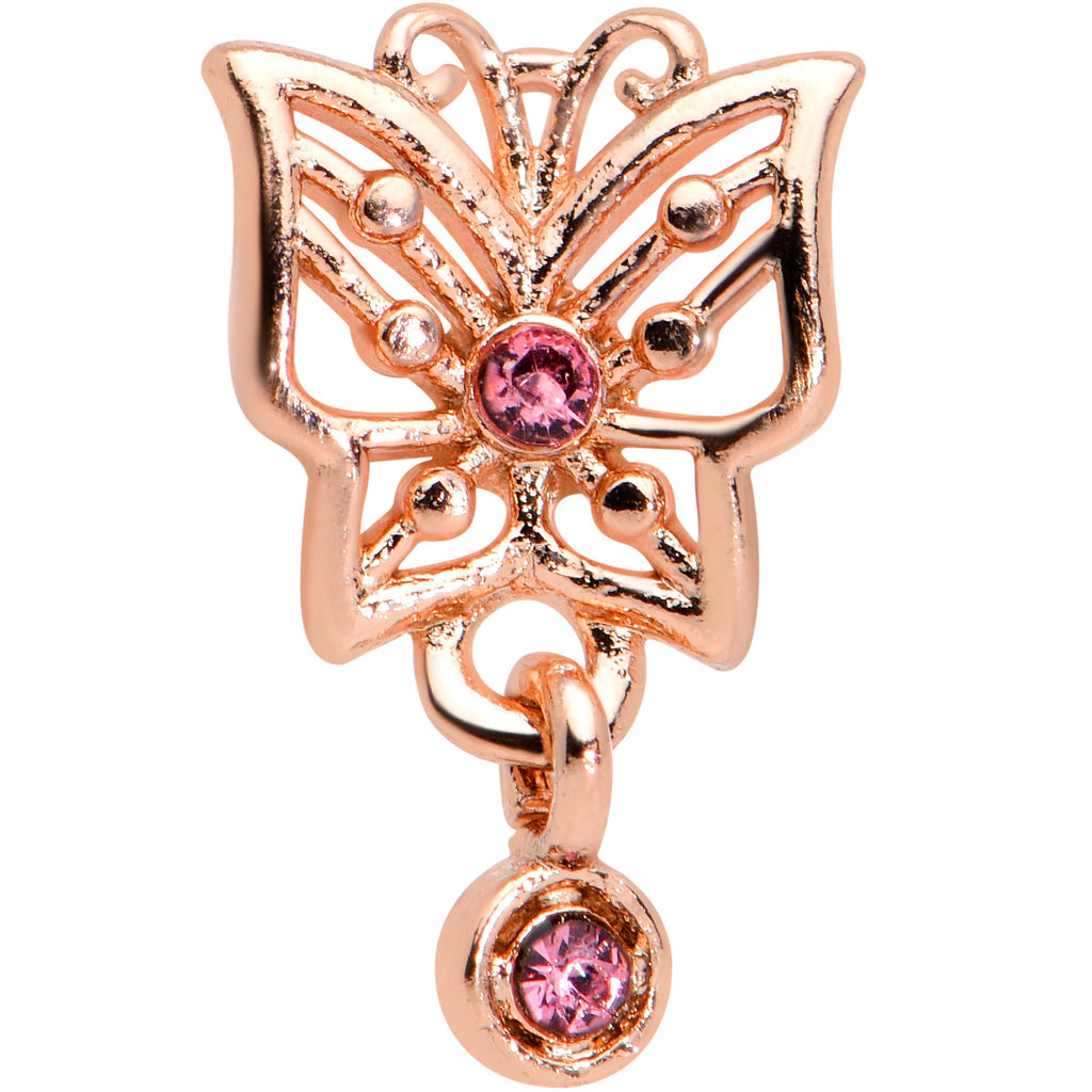 16G 1/4 Pink CZ Gem Rose Gold Tone Butterfly Cartilage Tragus