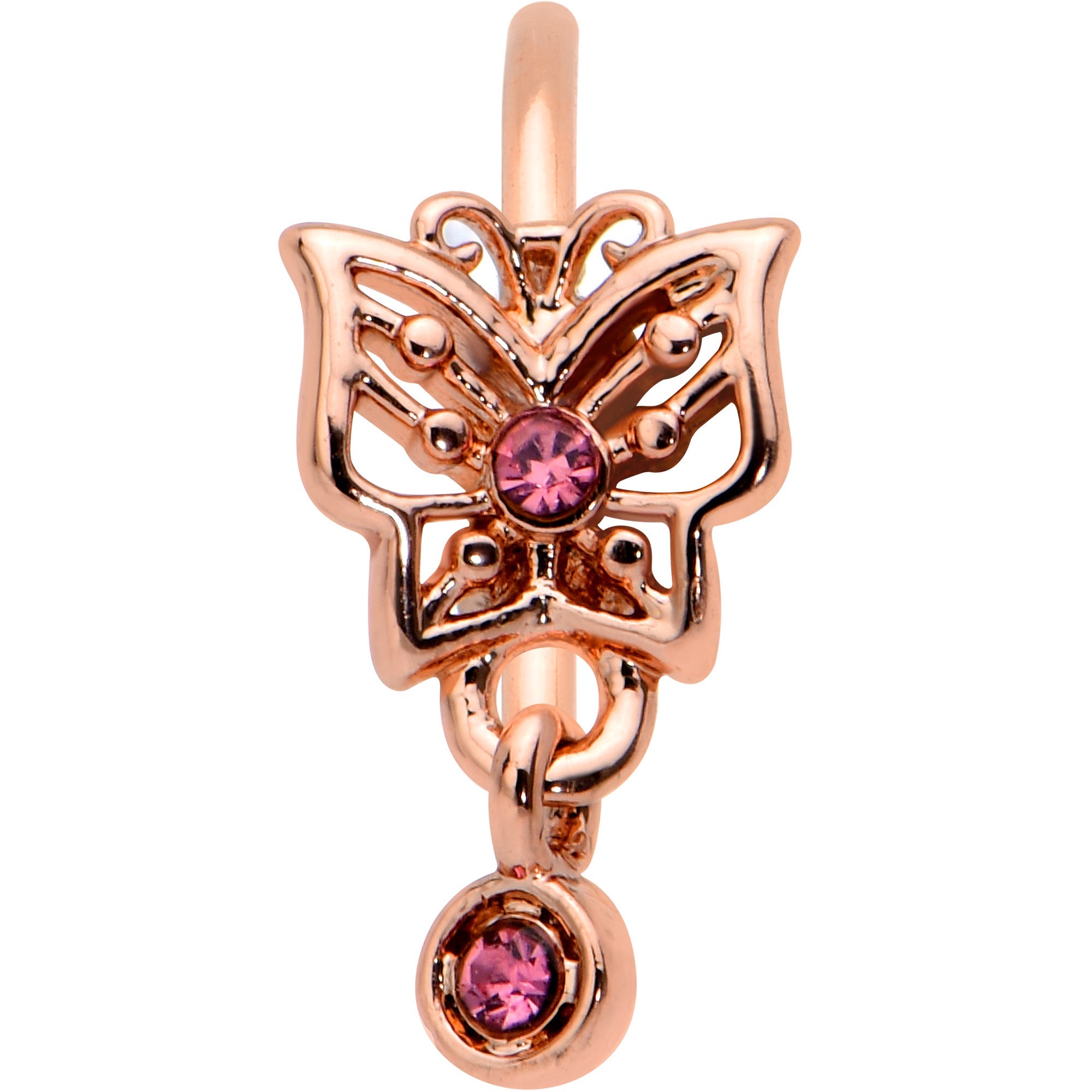 20G 5/16 Pink CZ Gem Rose Gold Tone Geometric Butterfly Nose Hoop