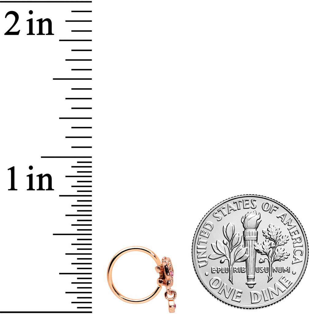 20G 5/16 Pink CZ Gem Rose Gold Tone Geometric Butterfly Nose Hoop