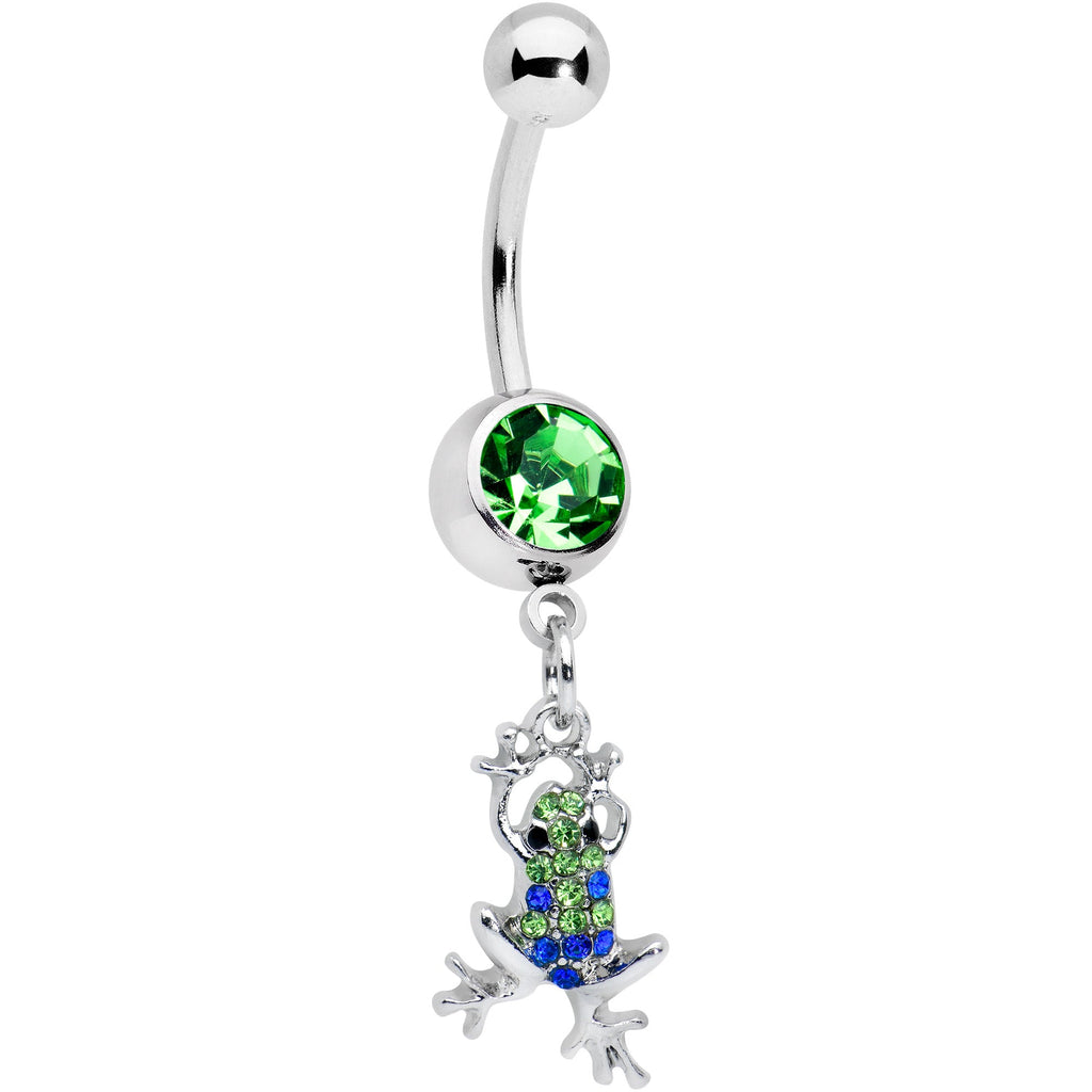 Green Blue Gem Fabulous Frog Dangle Belly Ring