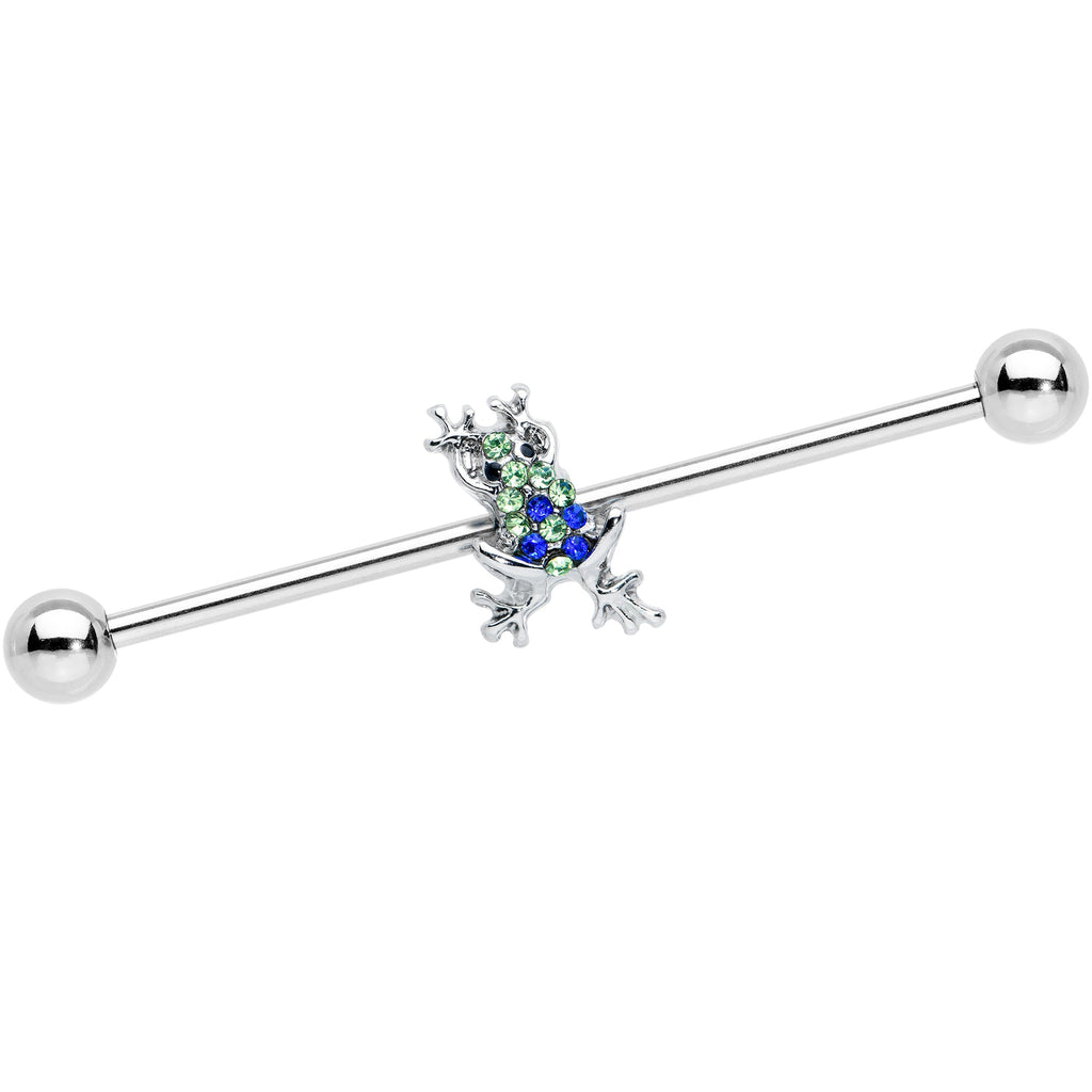 14G Blue Green Gem Fabulous Frog Industrial Barbell 38mm