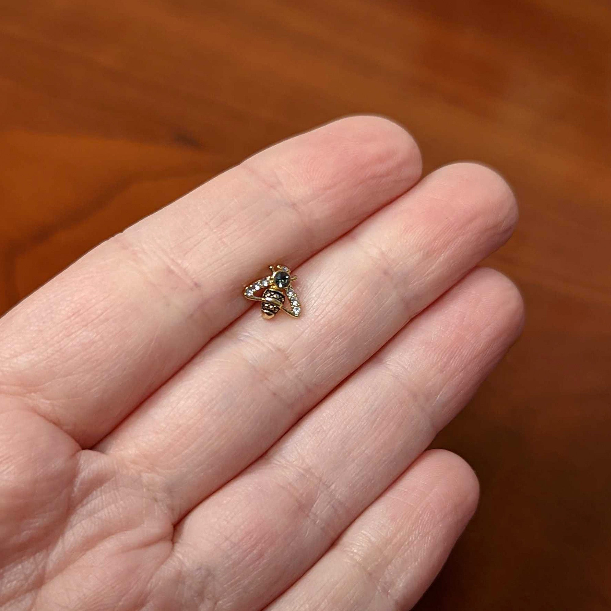 16G 1/4 Clear Black Gem Gold Tone Angular Bee Cartilage Tragus