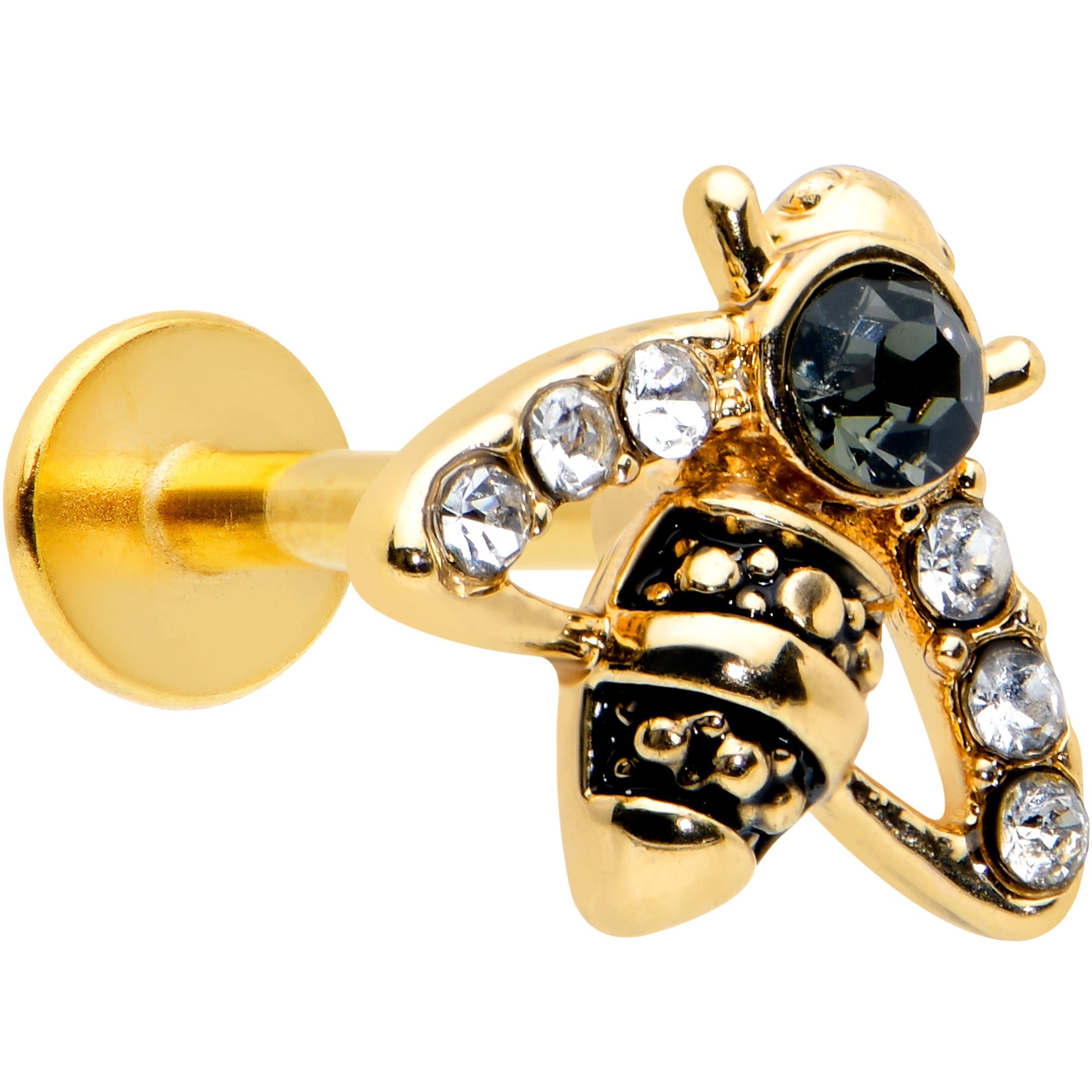 16G 5/16 Clear Black Gem Gold Tone Angular Bee Labret Tragus