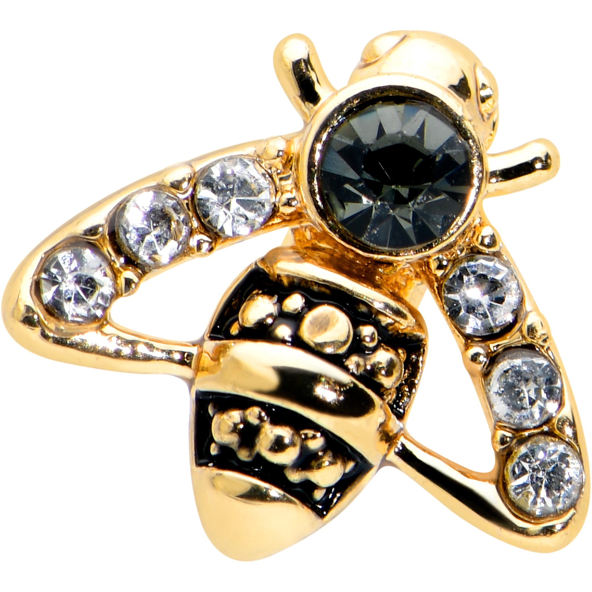 16G 5/16 Clear Black Gem Gold Tone Angular Bee Labret Tragus