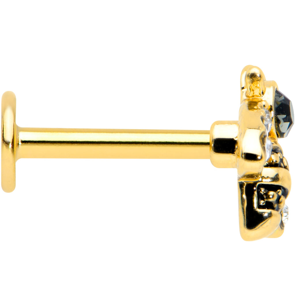 16G 5/16 Clear Black Gem Gold Tone Angular Bee Labret Tragus