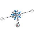 14G Aurora Gem Snowflake Blues Christmas Industrial Barbell 38mm