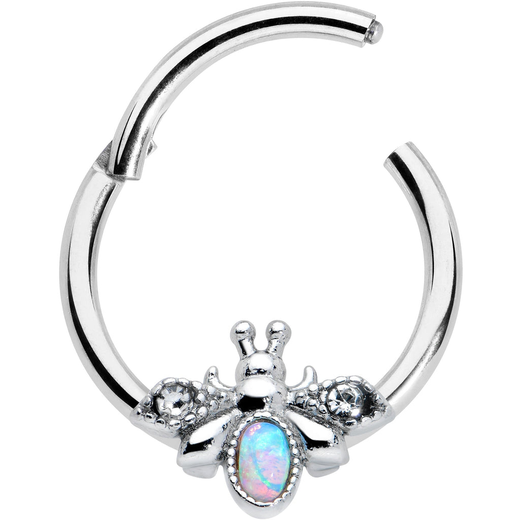 16G 3/8 White Synthetic Opal Insect Hinged Segment Ring