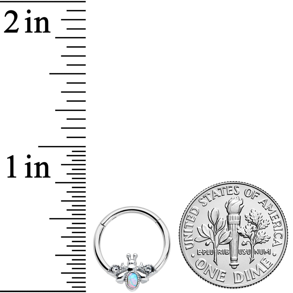 16G 3/8 White Synthetic Opal Insect Hinged Segment Ring