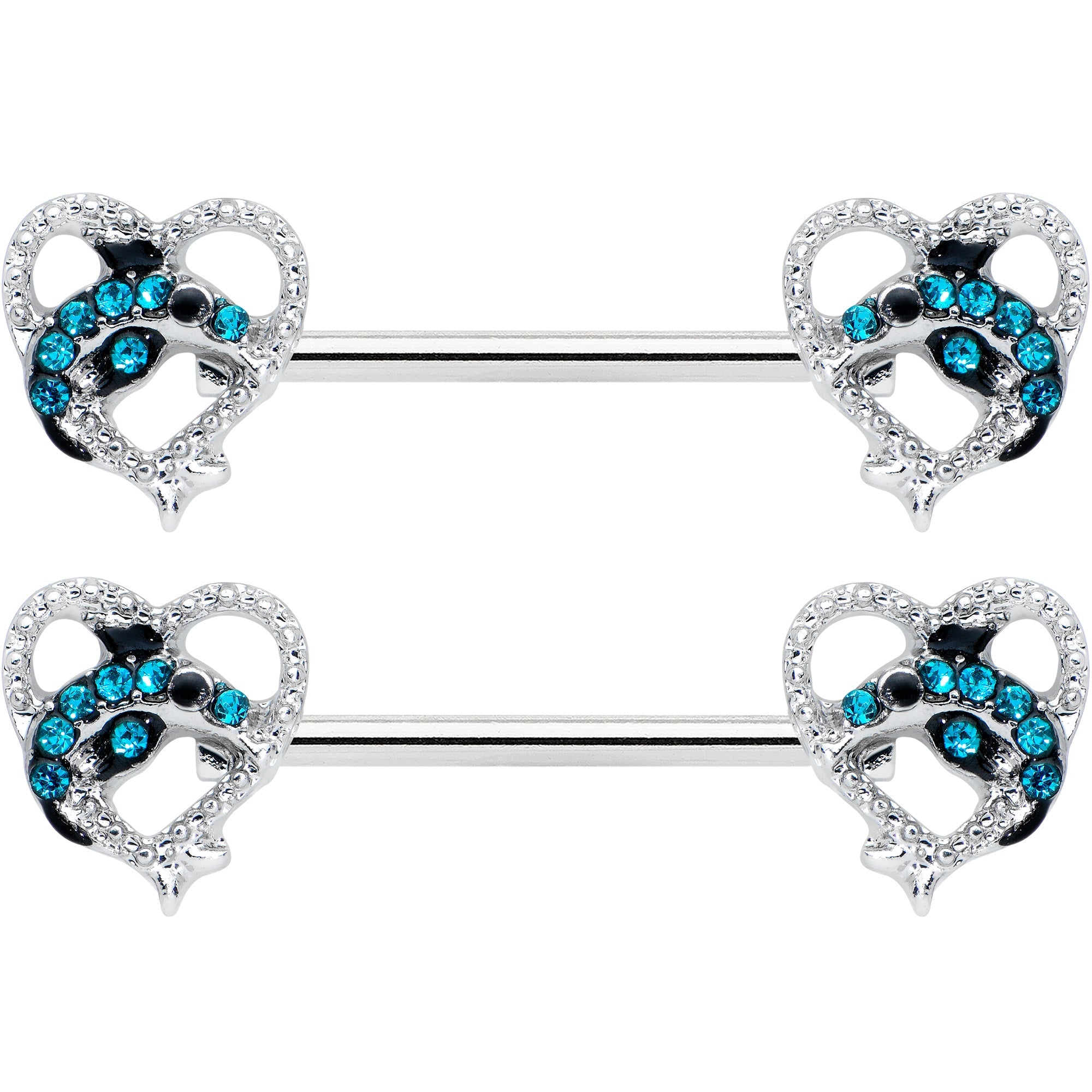 14G 9/16 Clear Blue Gem Dolphin Heart Barbell Nipple Ring Set