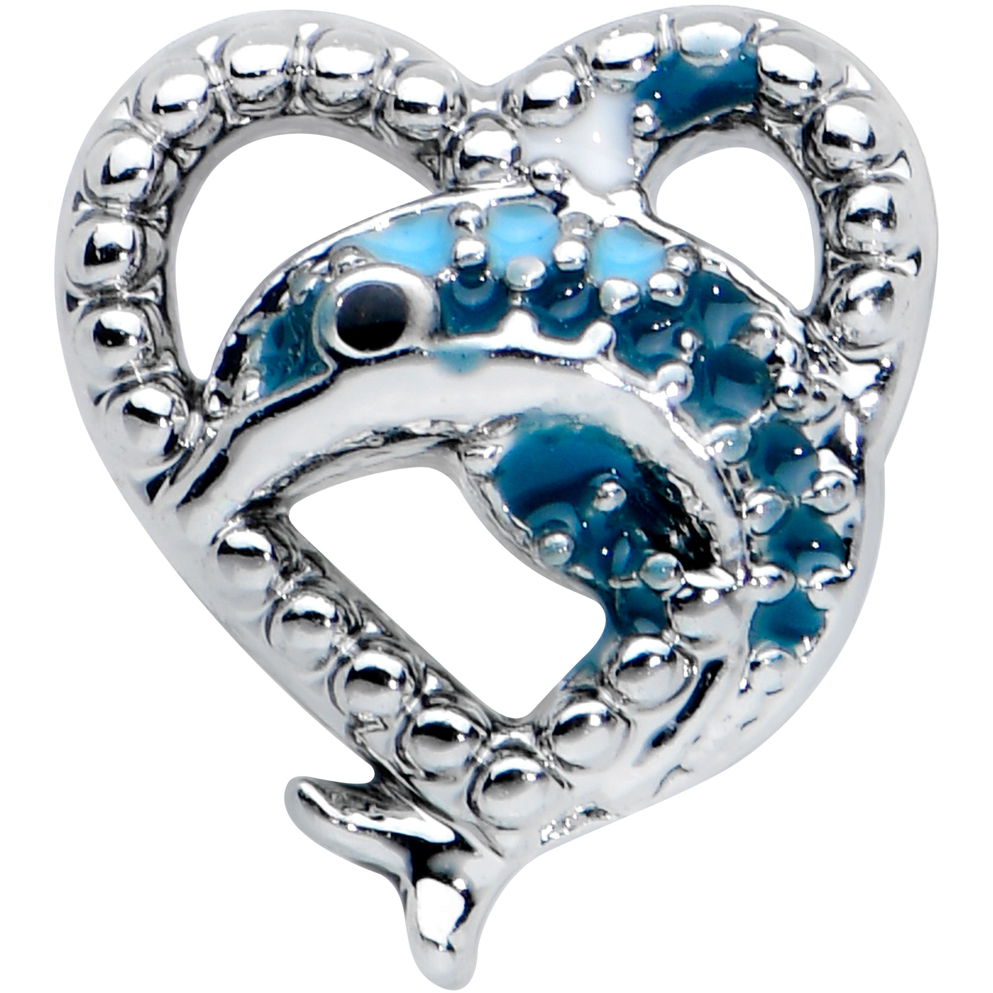 20G 1/4 Textured Blue Dolphin Heart Nose Bone