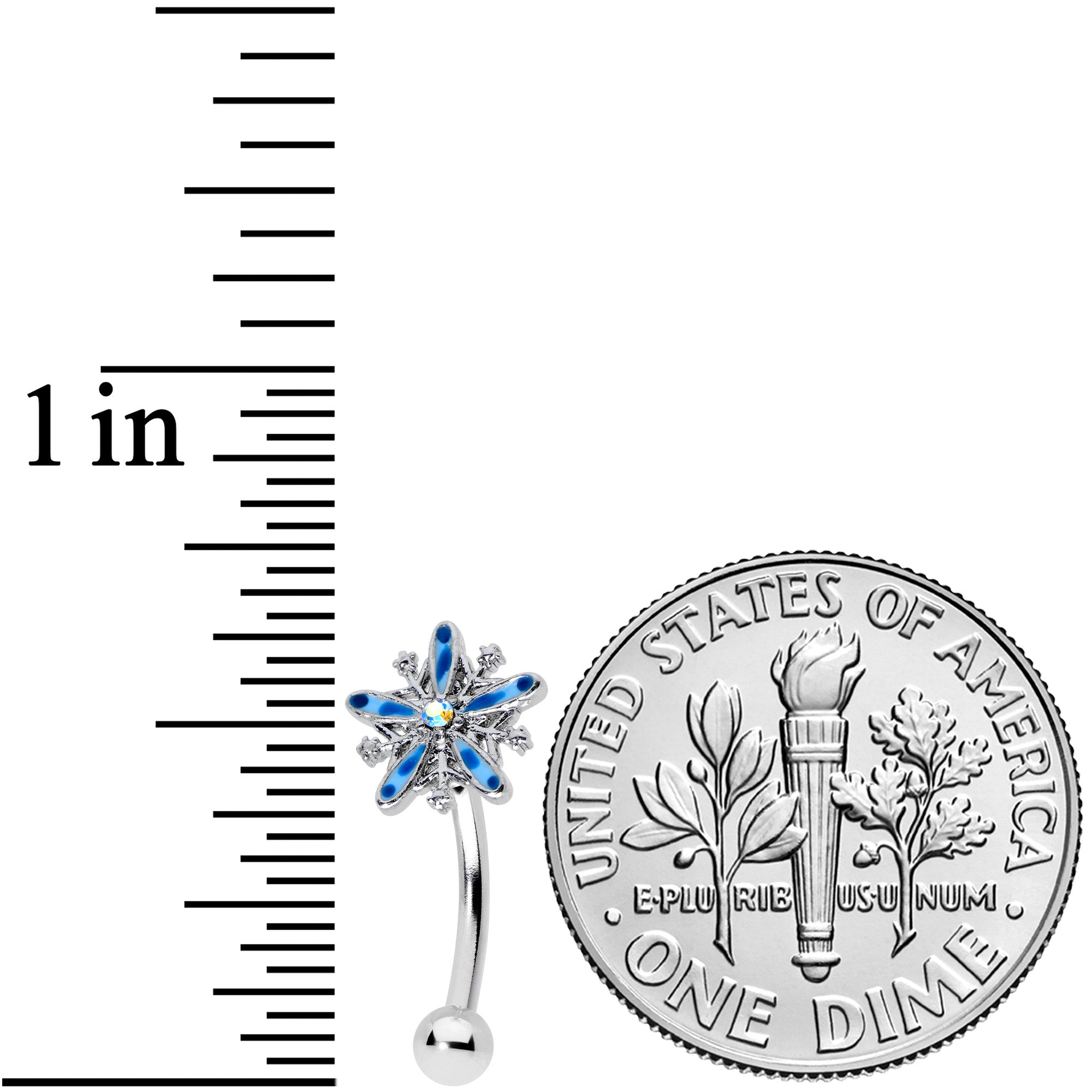 16G 5/16 Aurora Gem Snowflake Blues Christmas Curved Eyebrow Ring