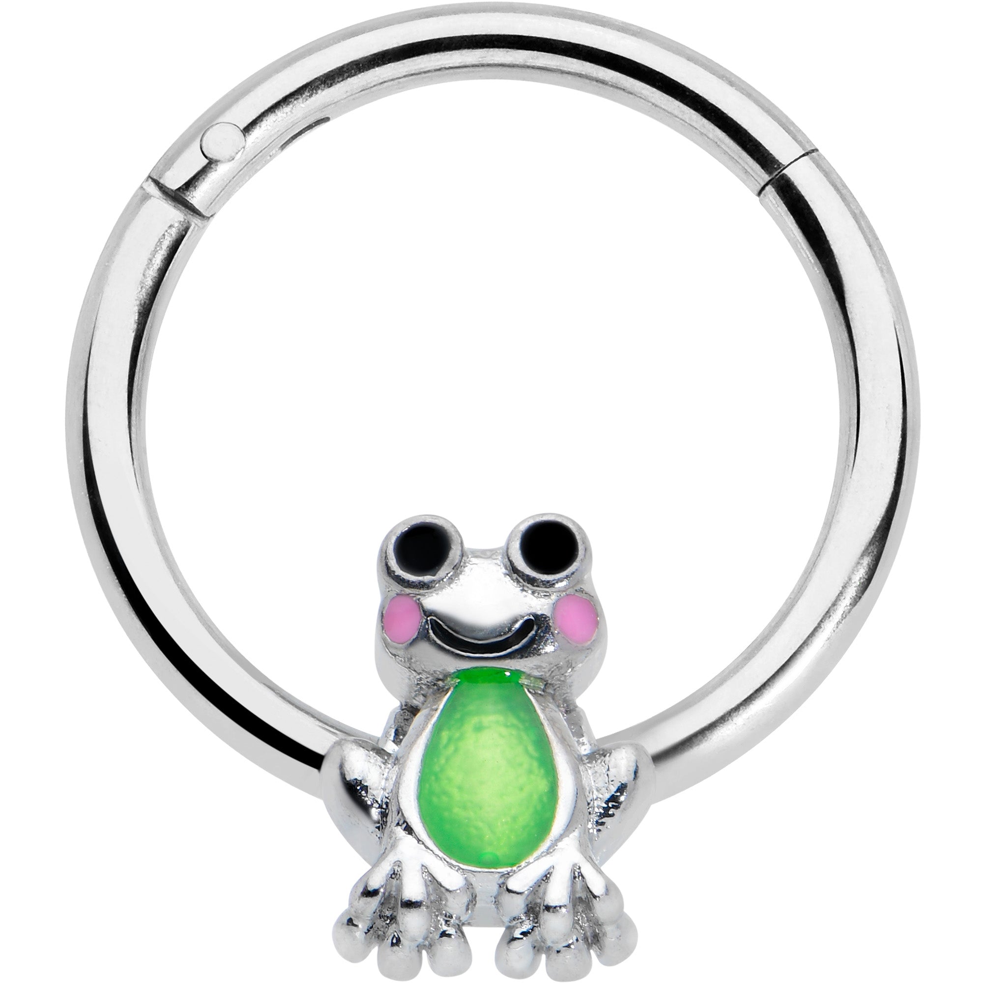 16G 3/8 Light Green Groovy Frog Hinged Segment Ring