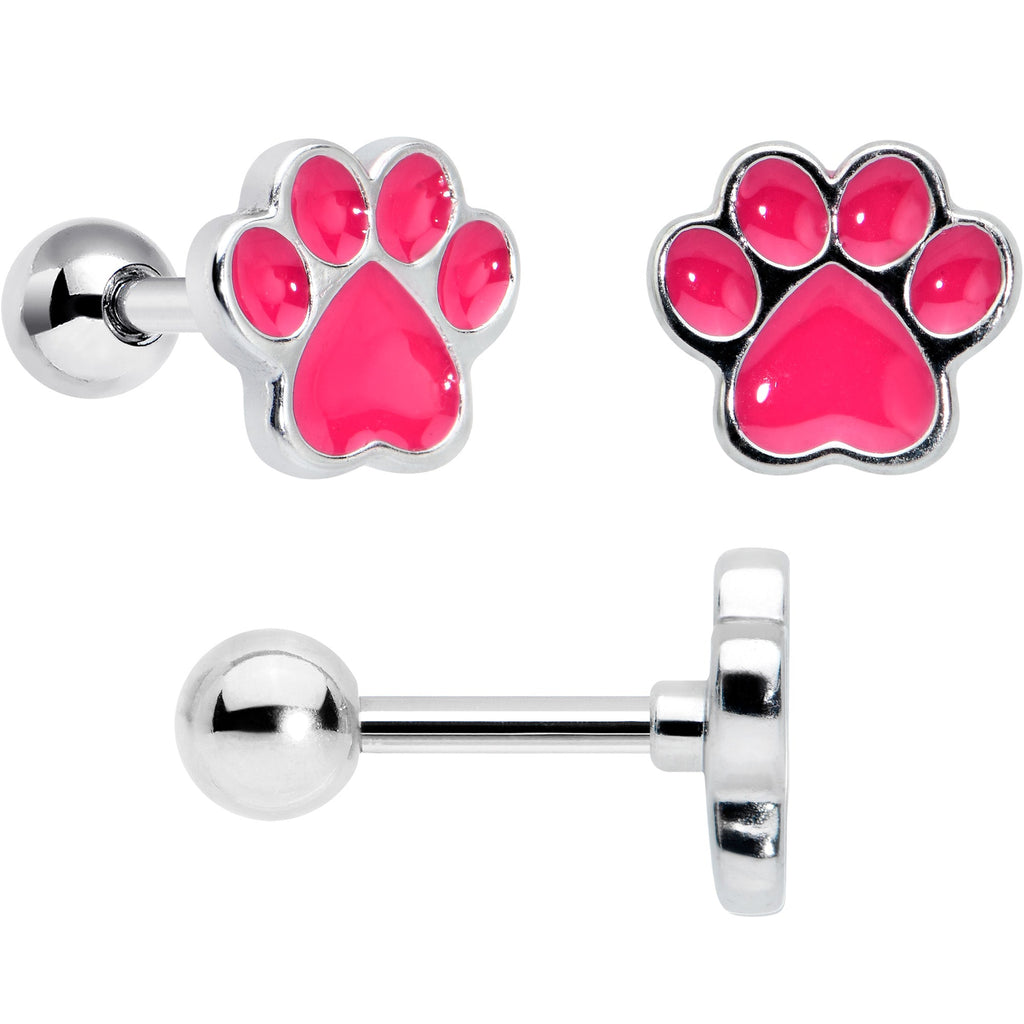 16G 1/4 Bear Pearlescent Pink Paw Cartilage Earring Curation Set of 3