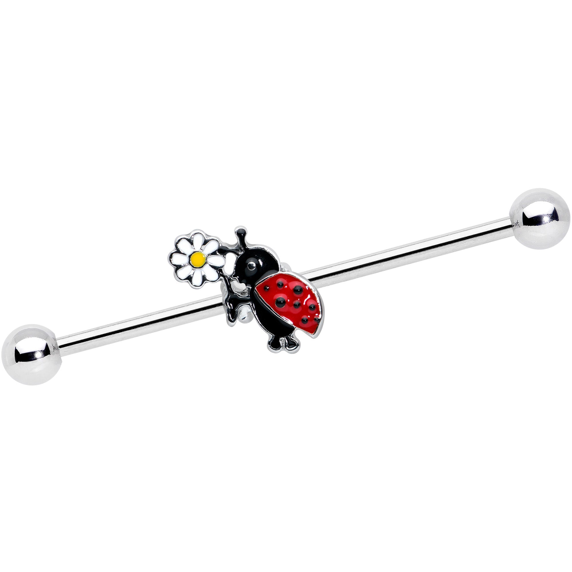 14G Gold Tone Spike UV Ladybug Industrial Barbell 38mm Set of 3