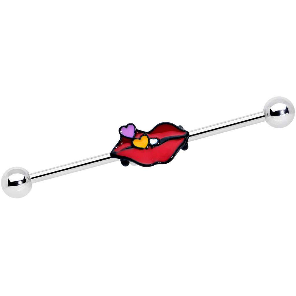 14G Black Cone End Lips Heart Industrial Barbell 38mm Set of 2