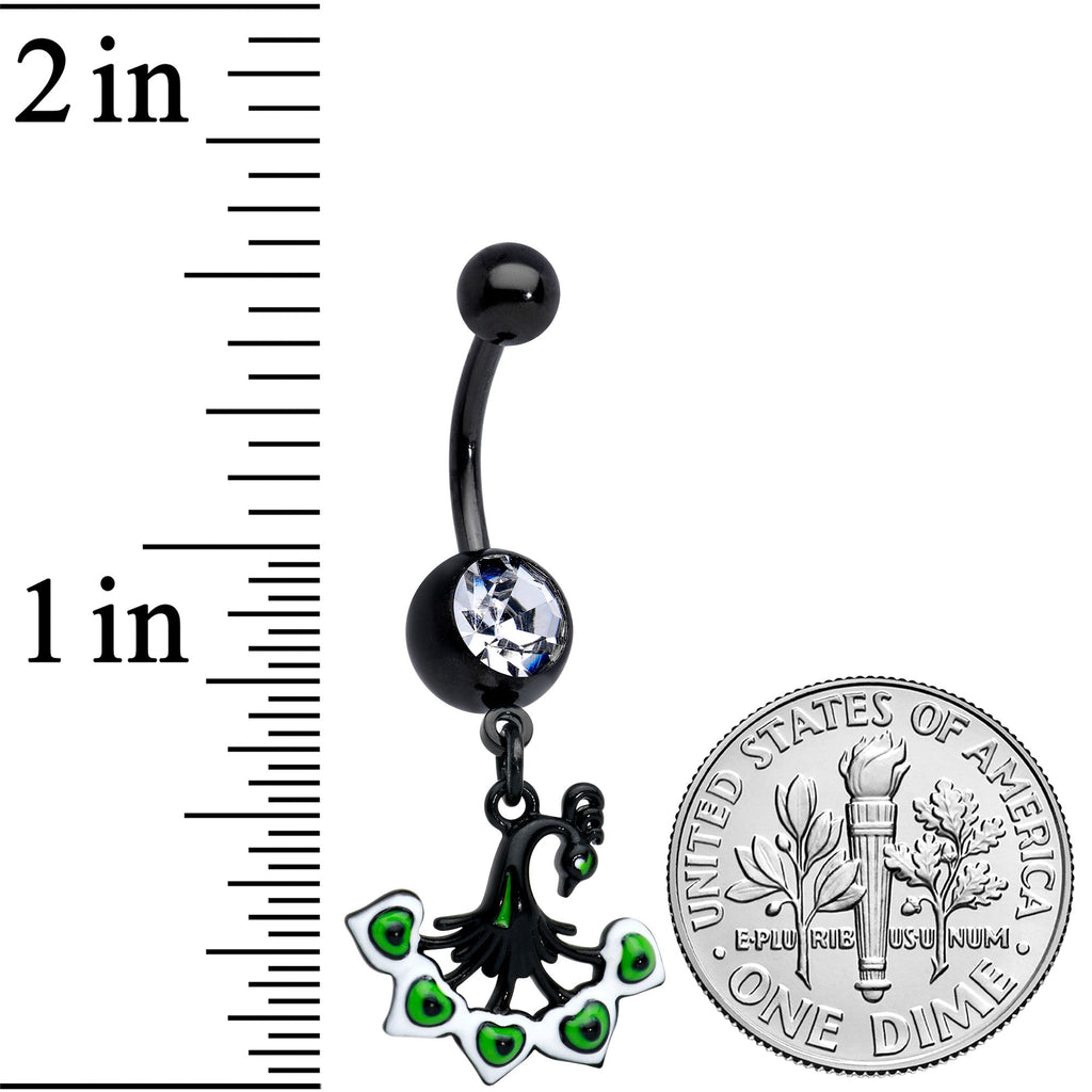 Clear Gem Black Pretty Peacock Dangle Belly Ring