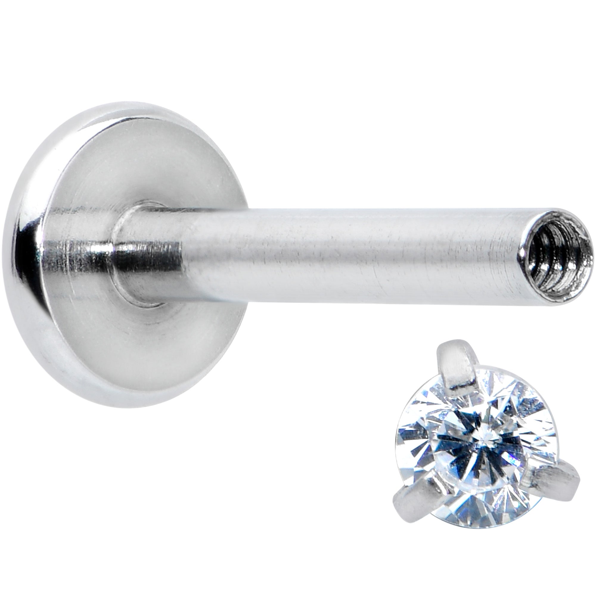 16G 5/16 Clear Gem 2mm Internally Threaded Labret Monroe Tragus