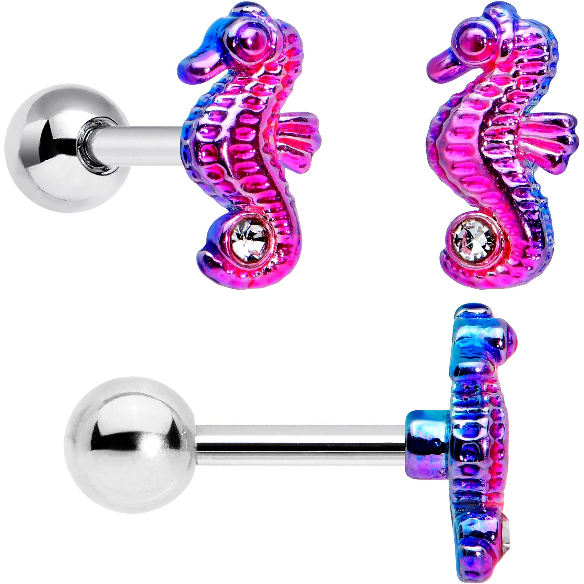 16G 1/4 Nautical Rainbow Shell Seahorse Cartilage Tragus Set of 3