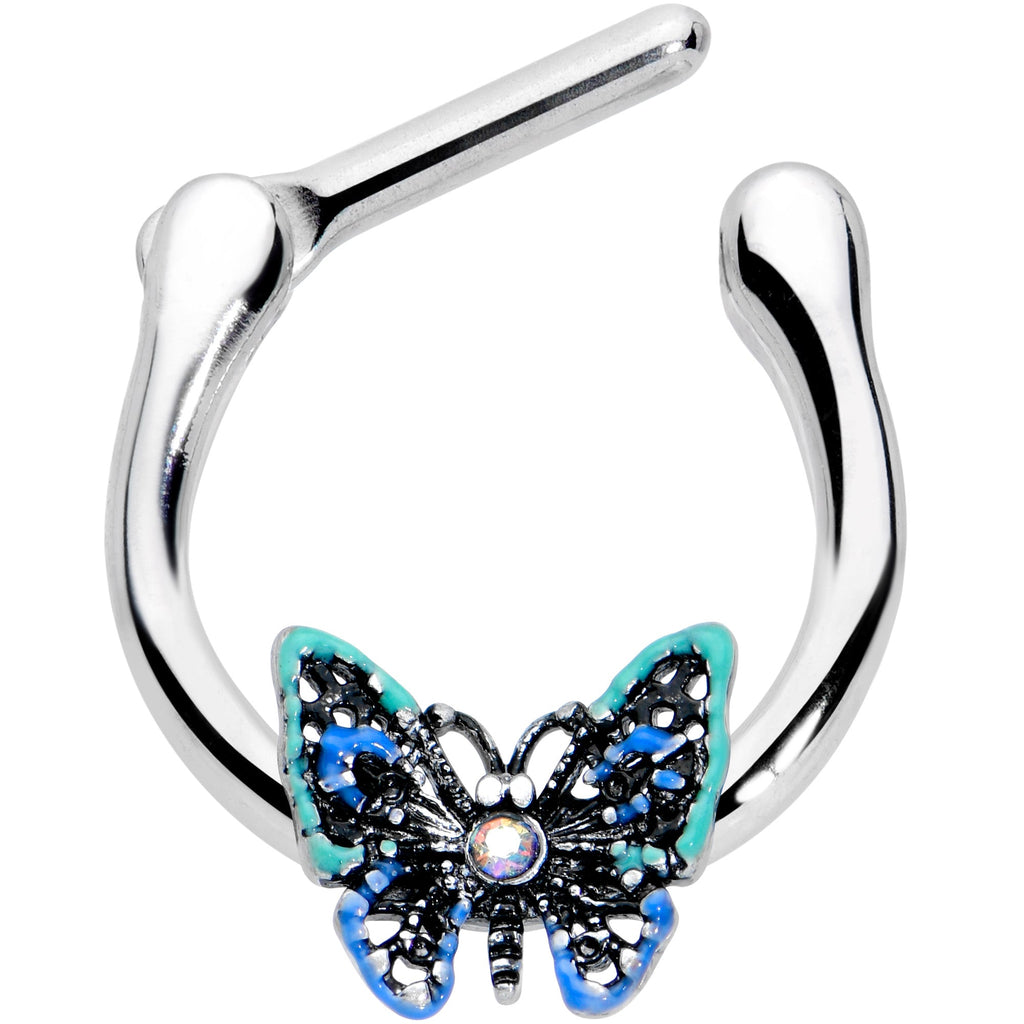 16G 5/16 Aurora Gem Colorful Butterfly Glam Cartilage Clicker