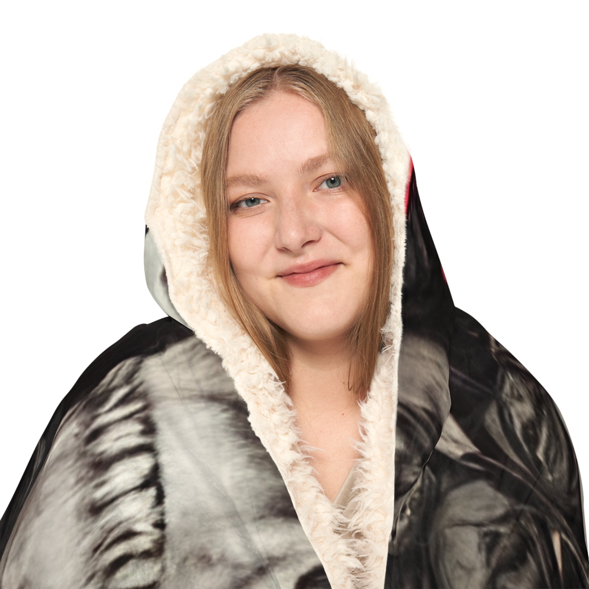 Artistry in Every Thread: AOP Snuggle Blanket with Hyper-Realistic Skulls and Red Roses by Anne-Laure Goupil