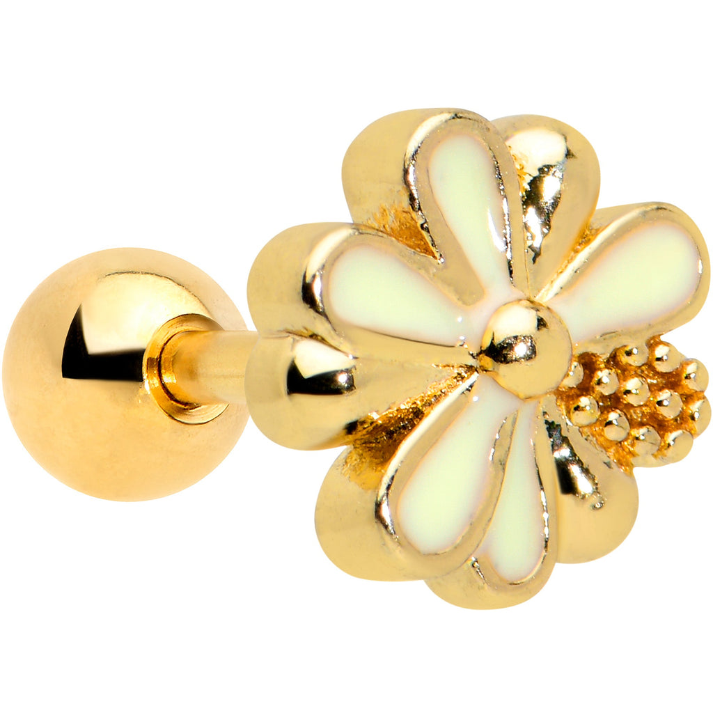 16G 1/4 Gold Tone White Texture Daisy Flower Cartilage Tragus