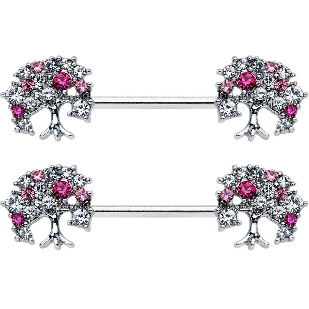 14G 9/16 Clear Pink Gem Luscious Fruit Tree Nipple Ring Set