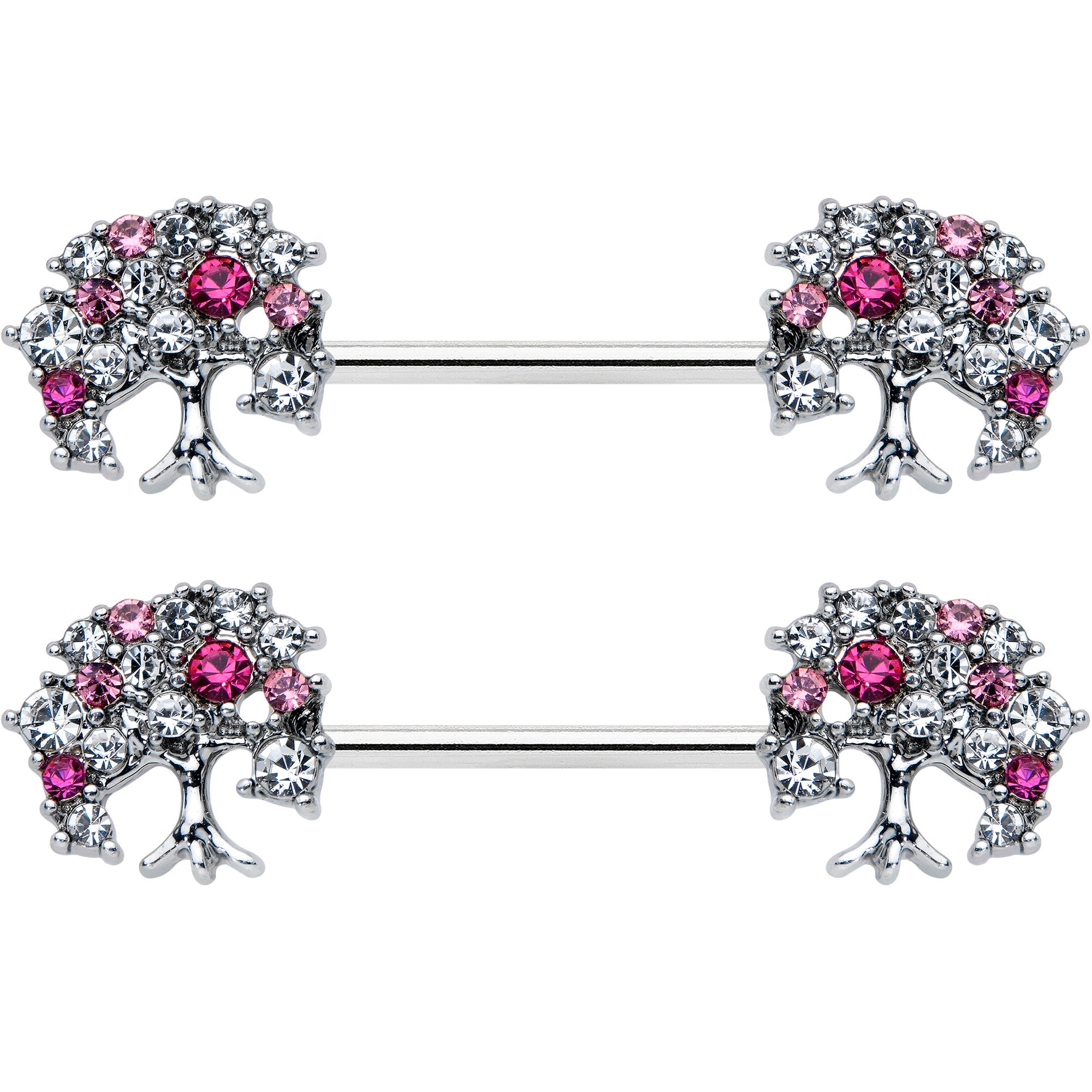 14G 9/16 Clear Pink Gem Luscious Fruit Tree Nipple Ring Set