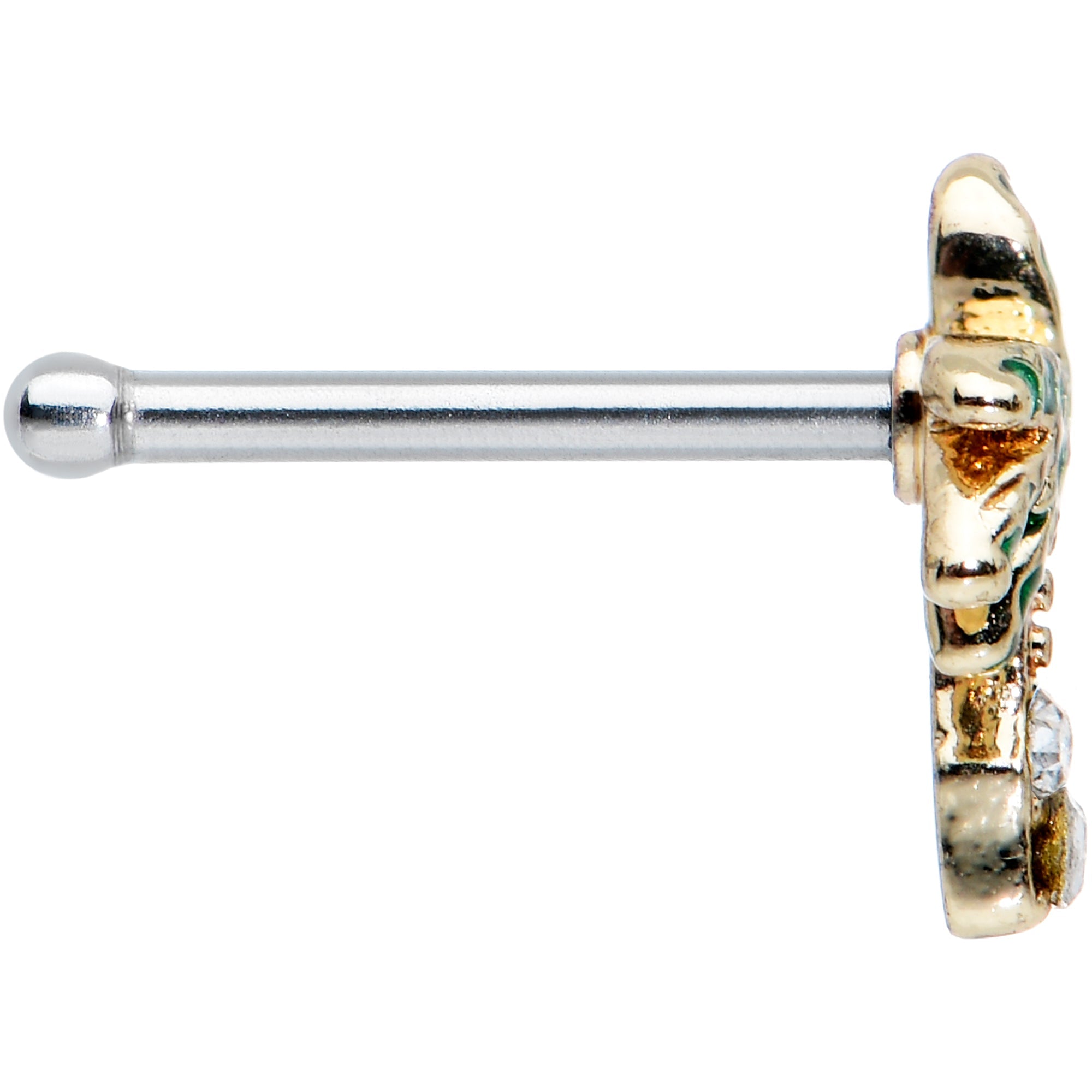 20G 1/4 Clear Gem Gold Tone Retro Palm Tree Nose Bone