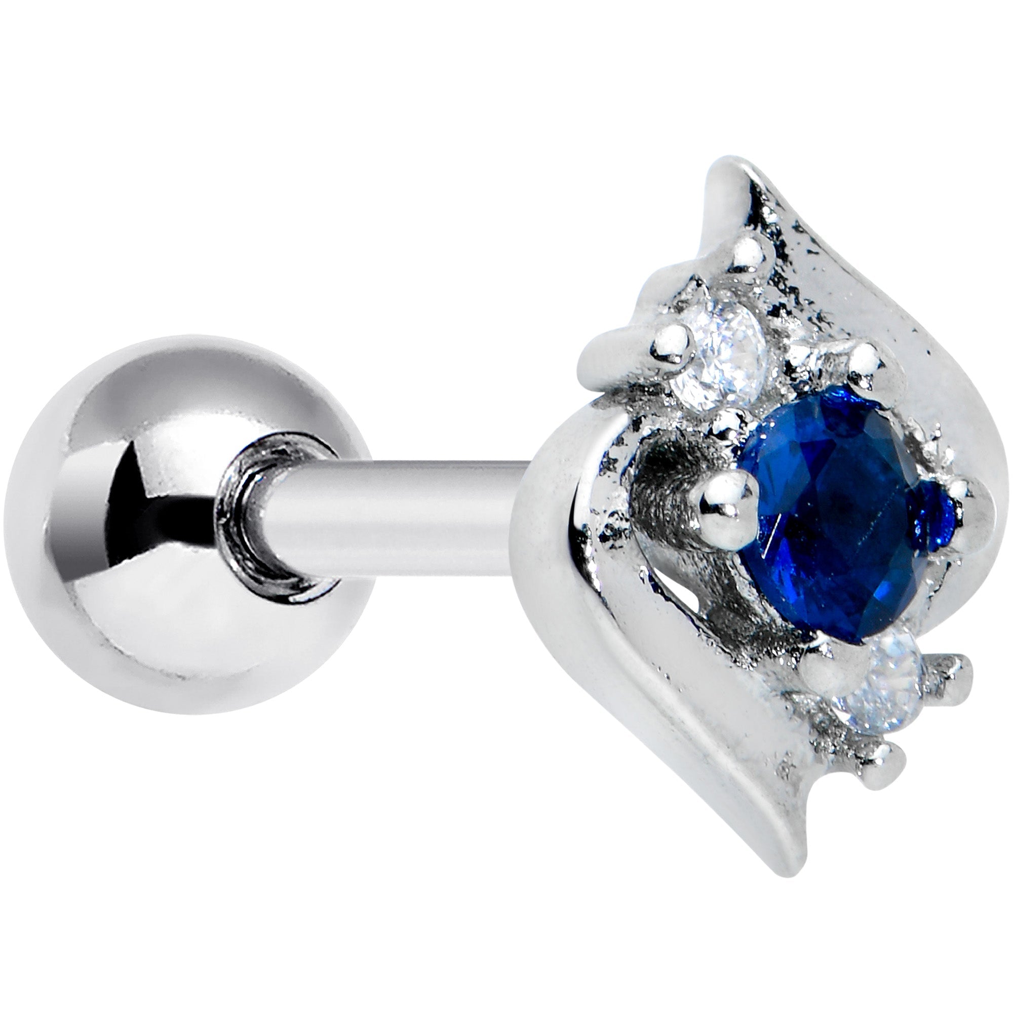 16G 1/4 Clear Blue Gem Oval Swirl Cartilage Tragus Earring