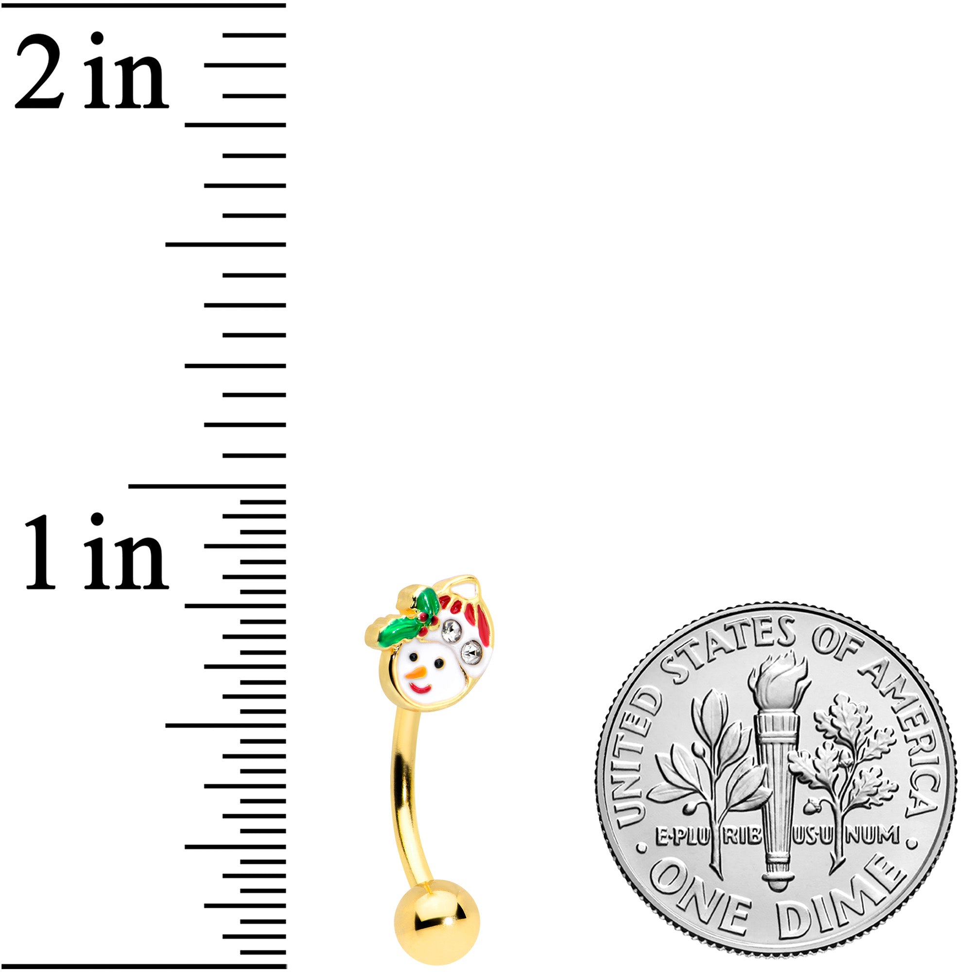 16G 5/16 Clear Gem Gold Tone Happy Snowman Curved Eyebrow Ring