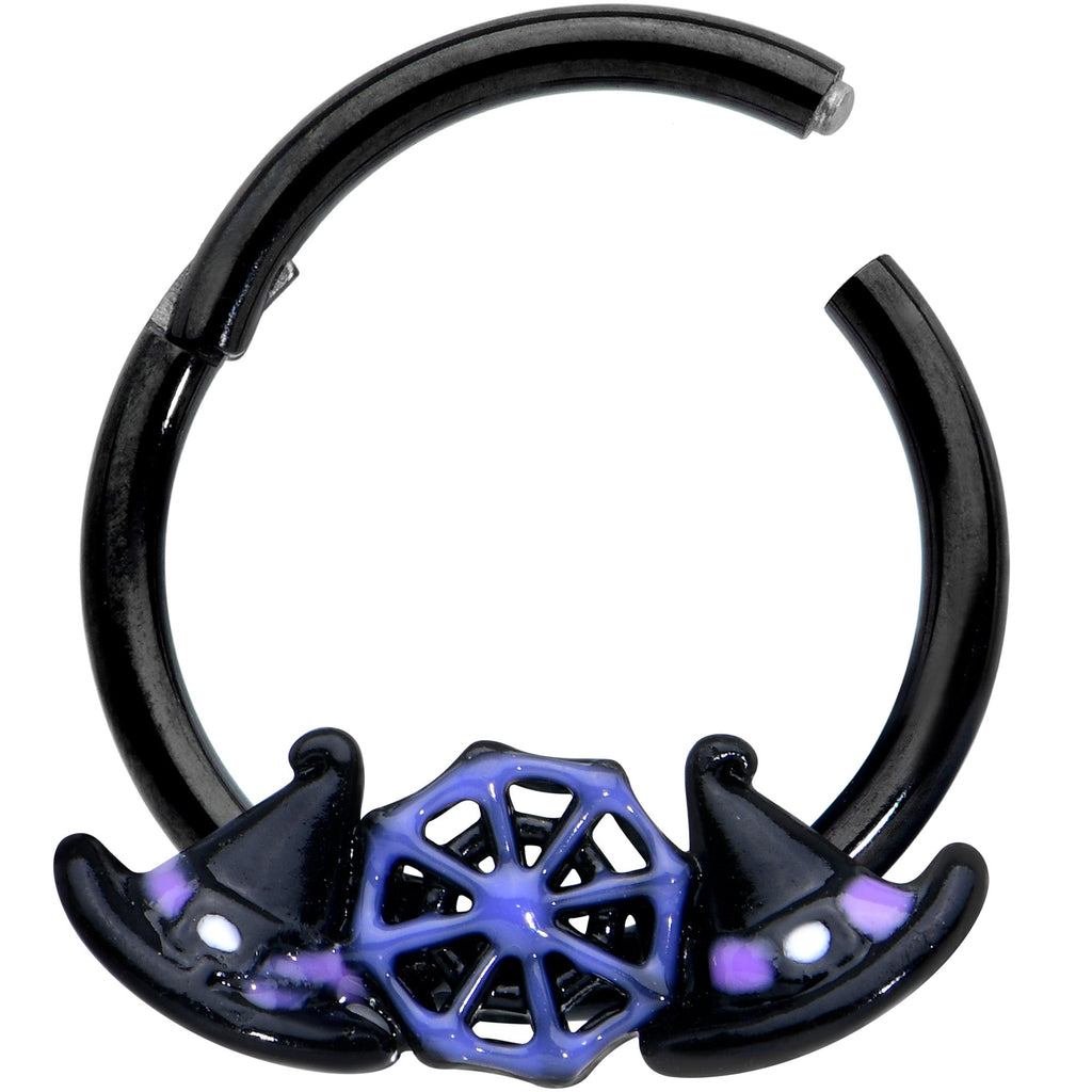 16G 3/8 Black Spider Web Witch Hat Halloween Hinged Segment Ring