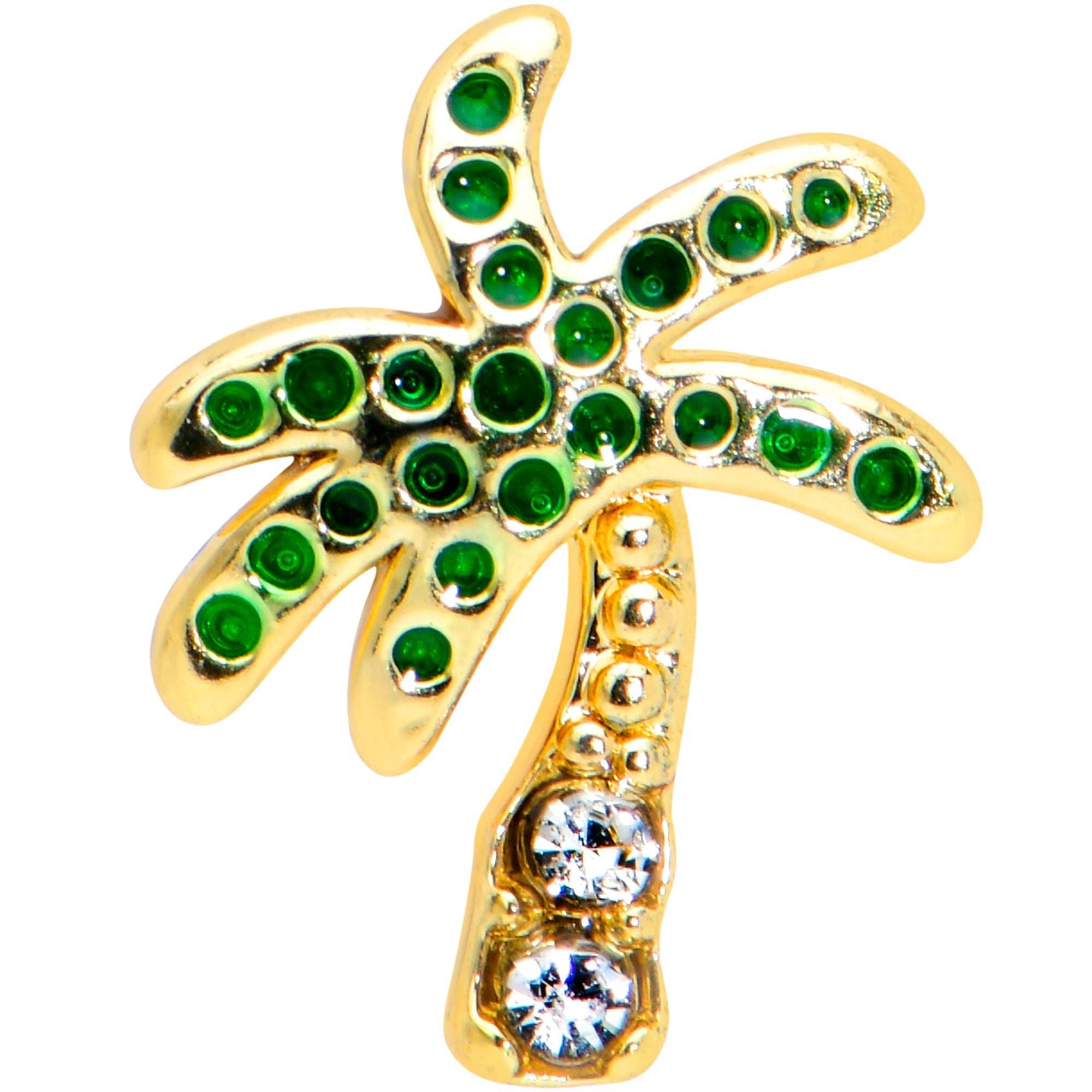 16G 5/16 Clear Gem Gold Tone Retro Palm Tree Labret Monroe Tragus