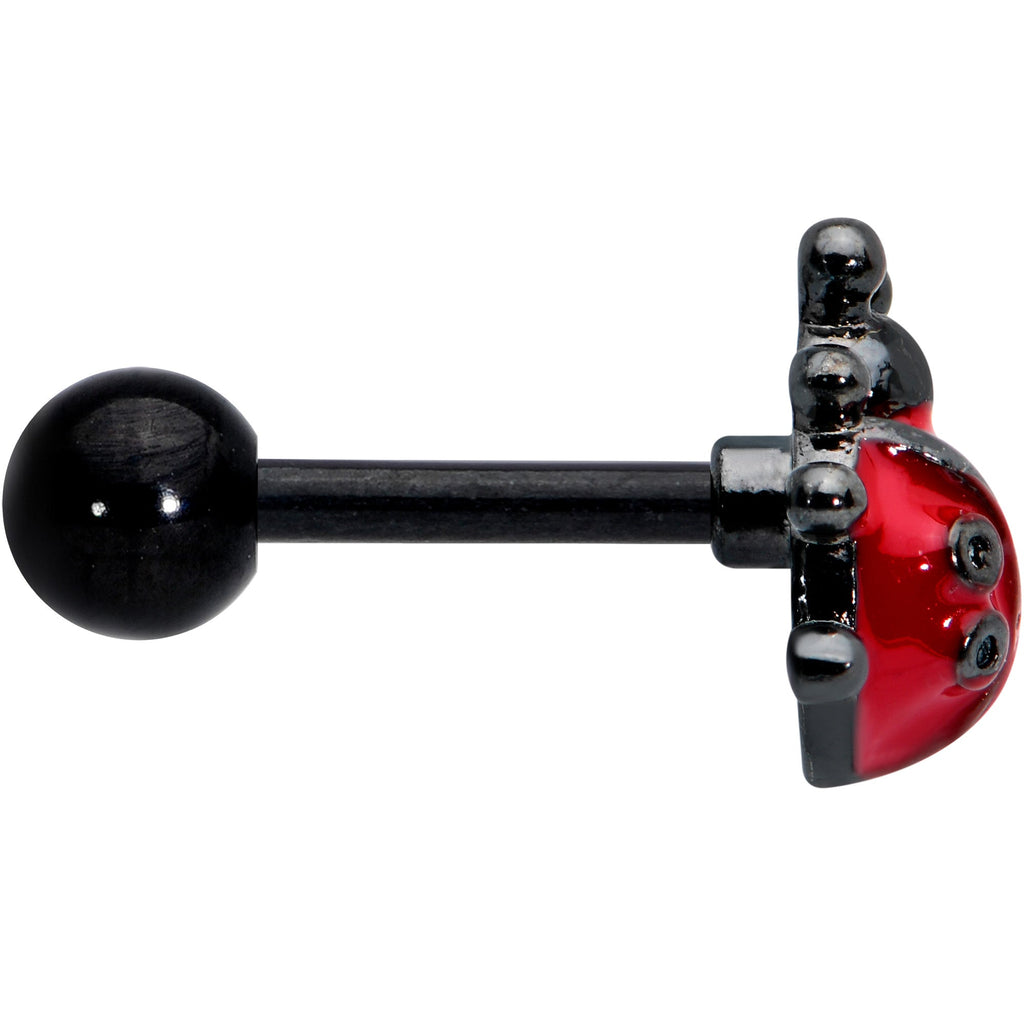 16G 1/4 Black Classic Ladybug Cartilage Tragus Earring