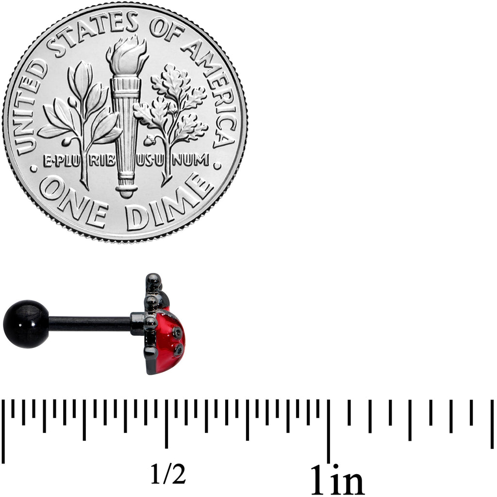16G 1/4 Black Classic Ladybug Cartilage Tragus Earring