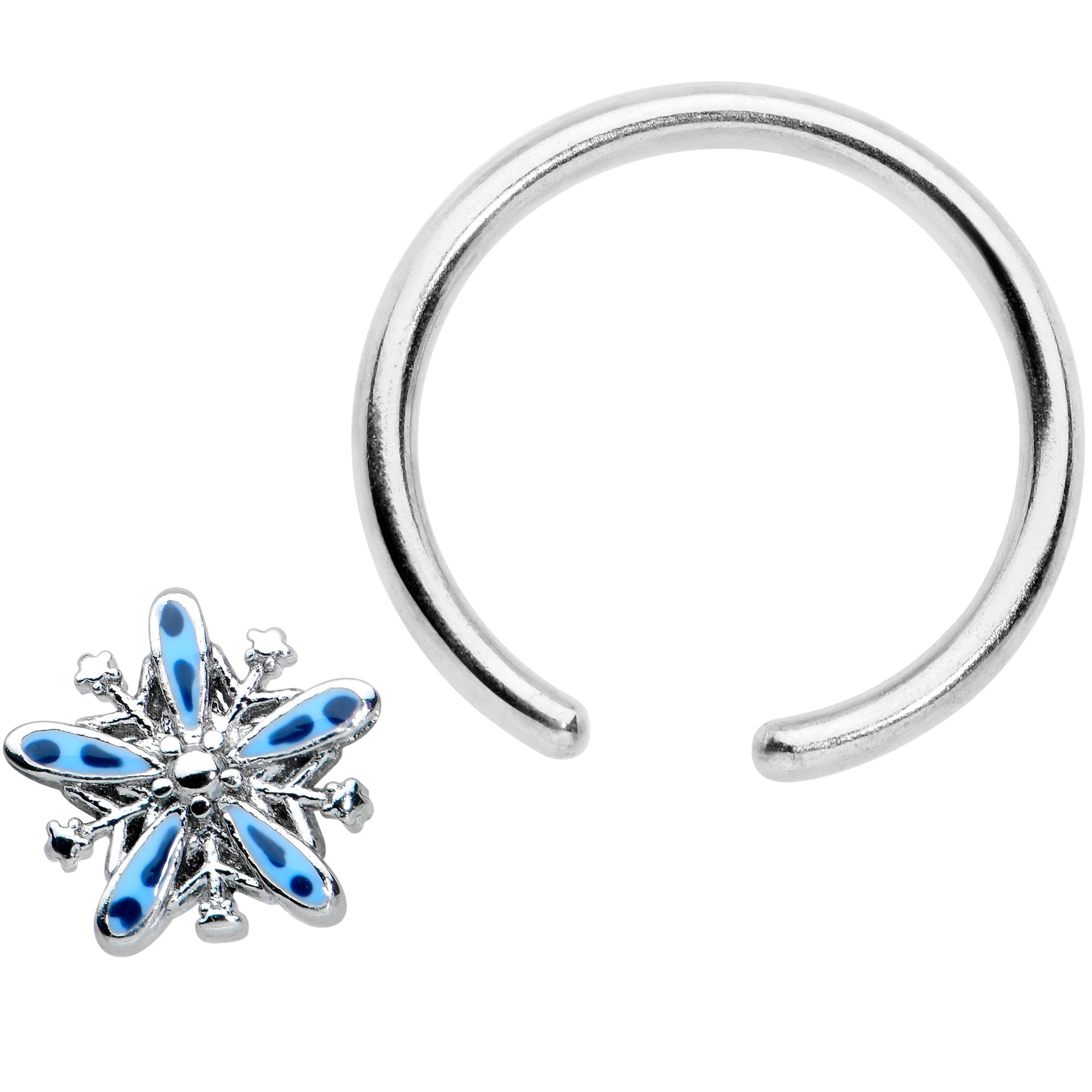 16G 3/8 Snowflake Blues Christmas BCR Captive Charm Ring