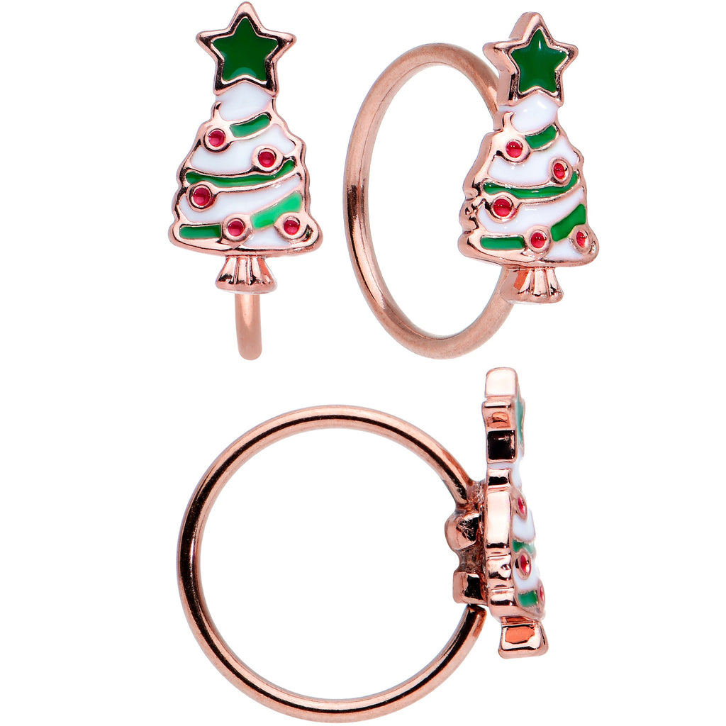 20G 1/4  5/16 Red Gem Rosy Tone Christmas Nose Bone Hoop Set of 4