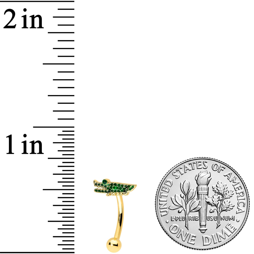 16G 5/16 Green Gem Gold Tone Hungry Alligator Curved Eyebrow Ring