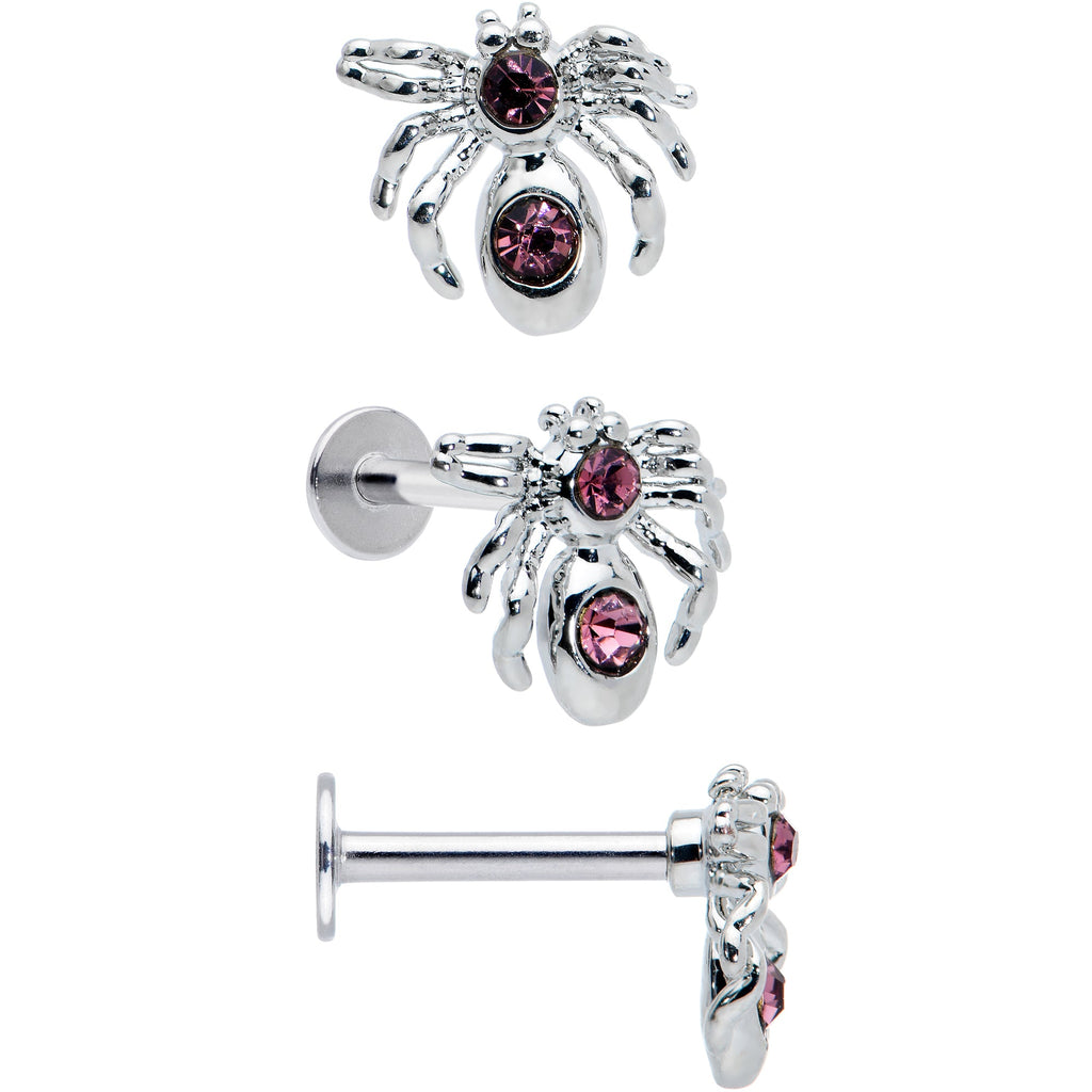 16G 5/16 Pink Gem Spider Witch Halloween Labret Tragus Set of 3
