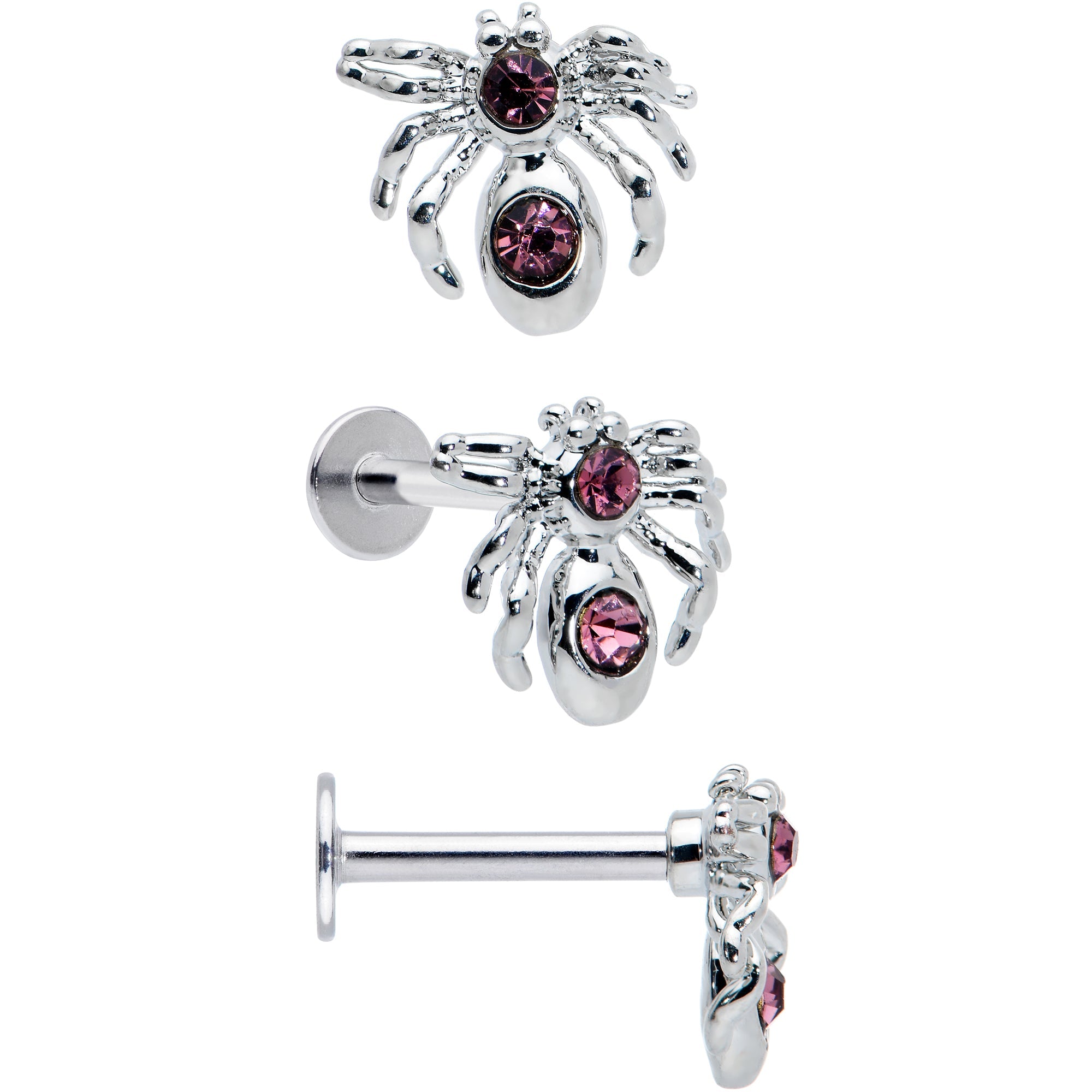 16G 5/16 Pink Gem Spider Witch Halloween Labret Tragus Set of 3
