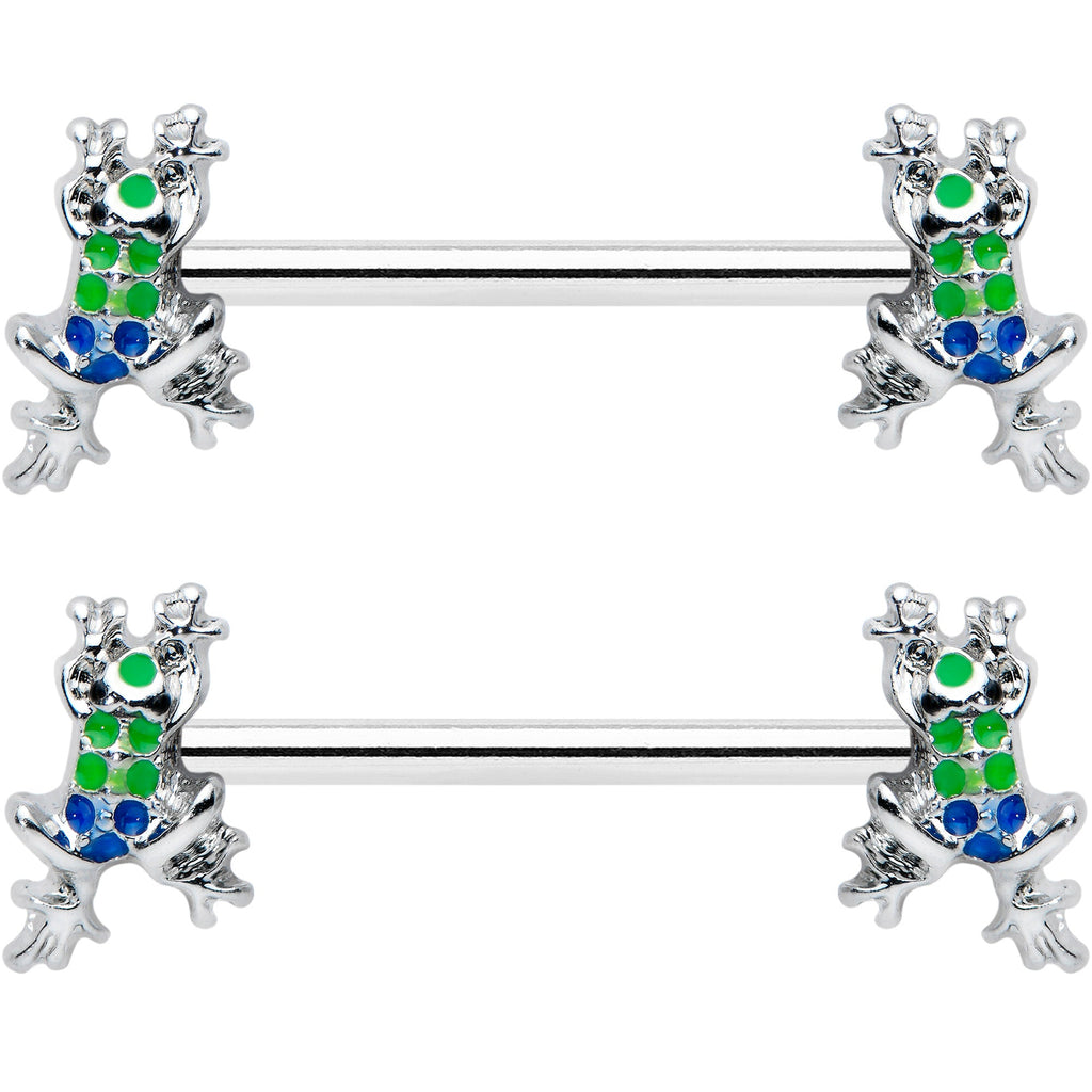 14G 9/16 Clear Gem Polka Dot Frog Barbell Nipple Ring Set