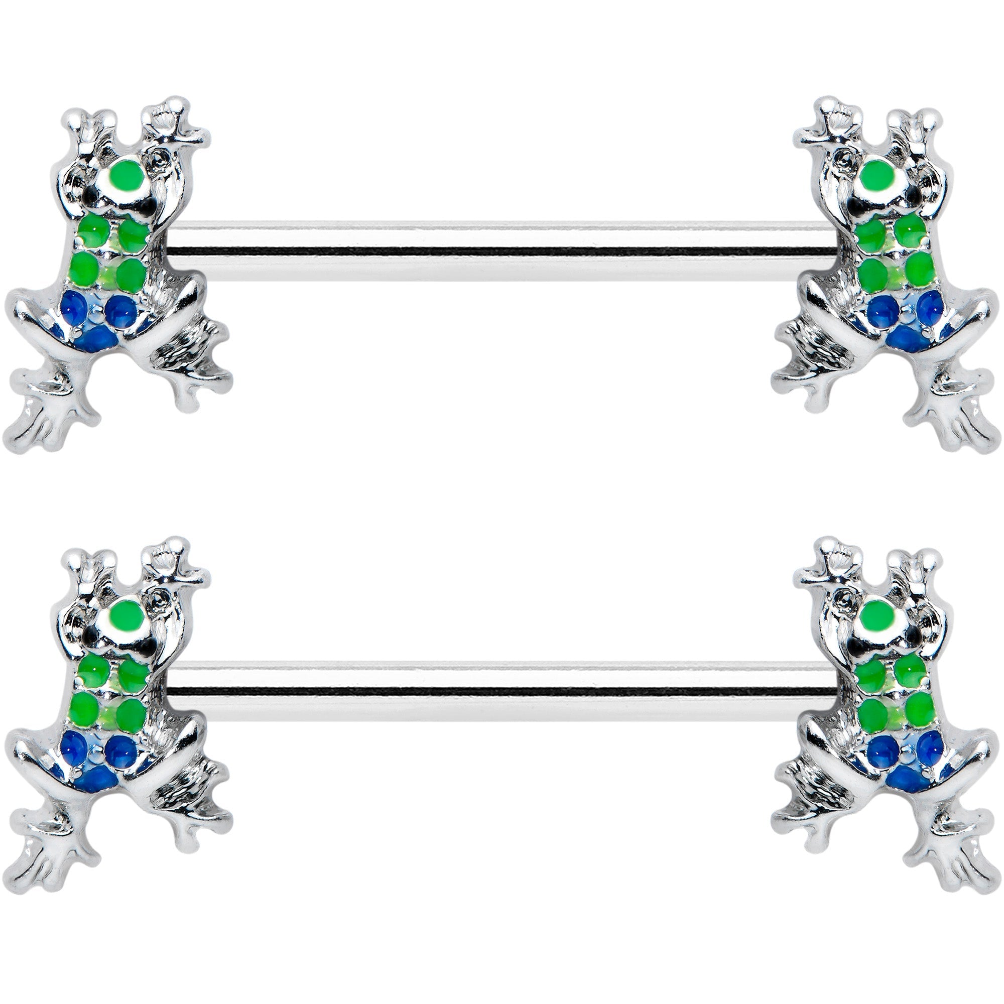 14G 9/16 Clear Gem Polka Dot Frog Barbell Nipple Ring Set