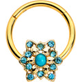 16G 3/8 Aqua Gem Gold Tone Snowflake Christmas Hinged Segment Ring