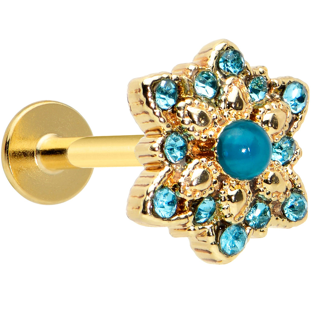 16G 5/16 Aqua Gem Gold Tone Snowflake Christmas Labret Tragus