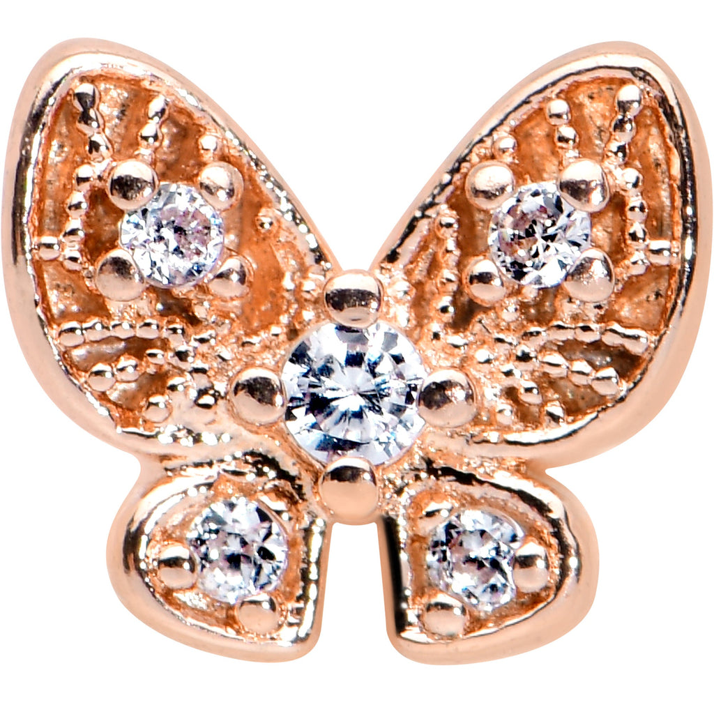 16G 1/4 Clear Gem Rose Gold Tone Airy Butterfly Cartilage Tragus