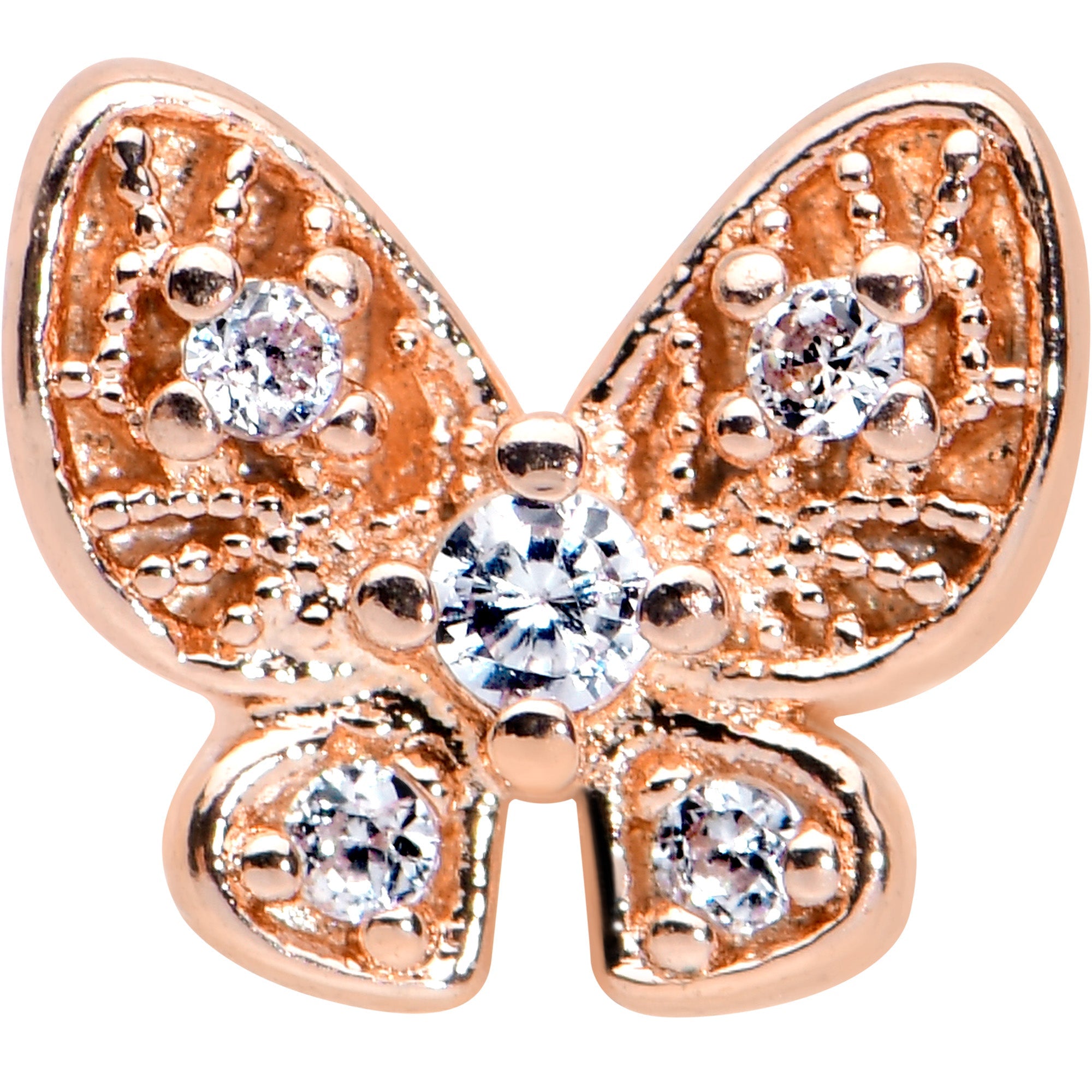16G 1/4 Clear Gem Rose Gold Tone Airy Butterfly Cartilage Tragus