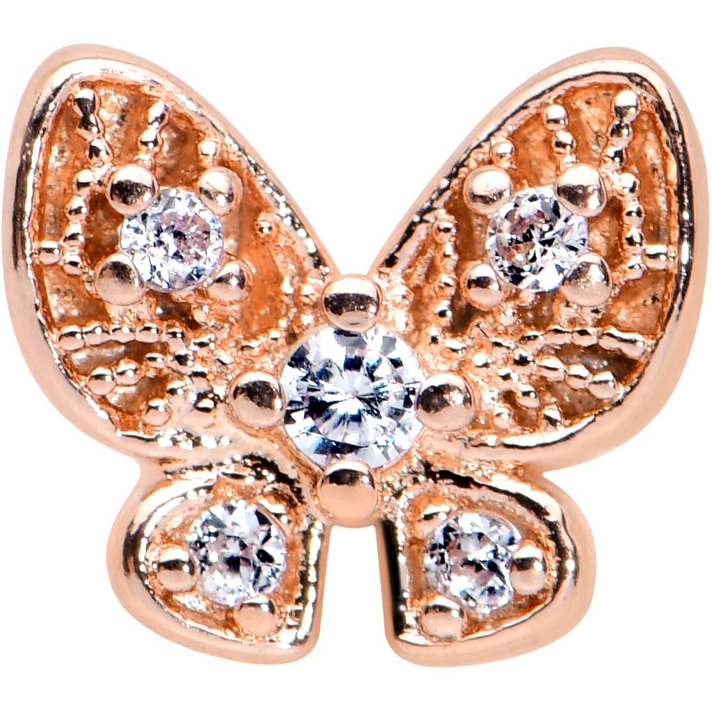 16G 5/16 Clear Gem Rose Gold Tone Airy Butterfly Labret Tragus