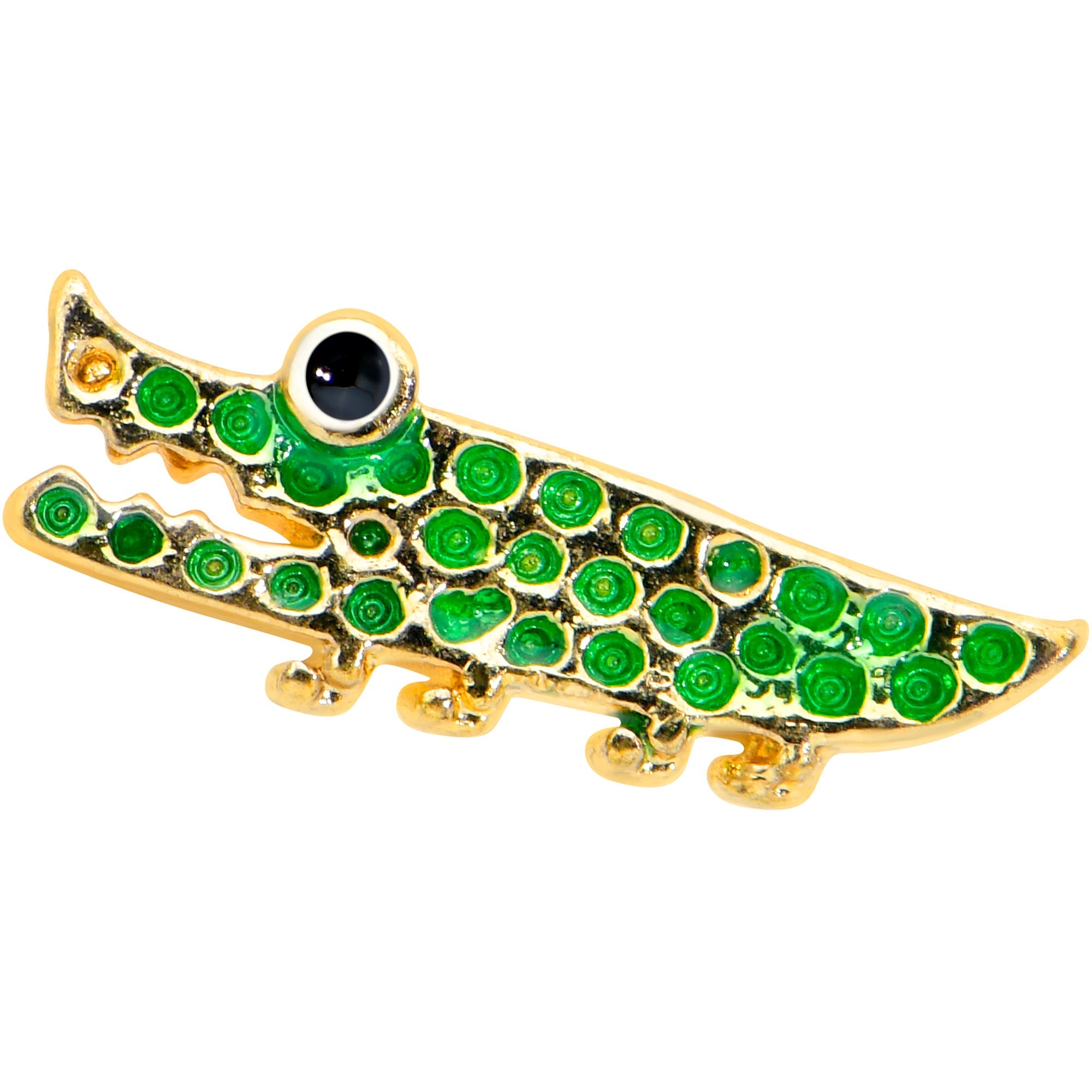 16G 5/16 Gold Tone Green Hungry Alligator Labret Monroe Tragus