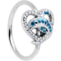 20G 5/16 Textured Blue Dolphin Heart Nose Hoop