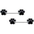 14G 9/16 Textured Black Paw Print Barbell Nipple Ring Set